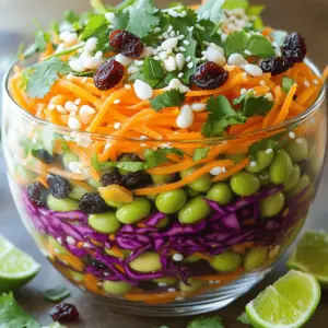To make a vibrant raw carrot salad, you need fresh and colorful ingredients. Here’s what you will use: - 4 medium-sized carrots (1 orange, 1 purple, 1 yellow, 1 white), grated - 1 cup red cabbage, finely shredded - 1/2 cup steamed edamame (shelled) - 1/4 cup fresh cilantro, chopped - 2 tablespoons sesame seeds (white and black mix) - 1/4 cup raisins or dried cranberries - Juice of 1 large lime - 2 tablespoons olive oil - 1 teaspoon honey or maple syrup - Salt and pepper to taste