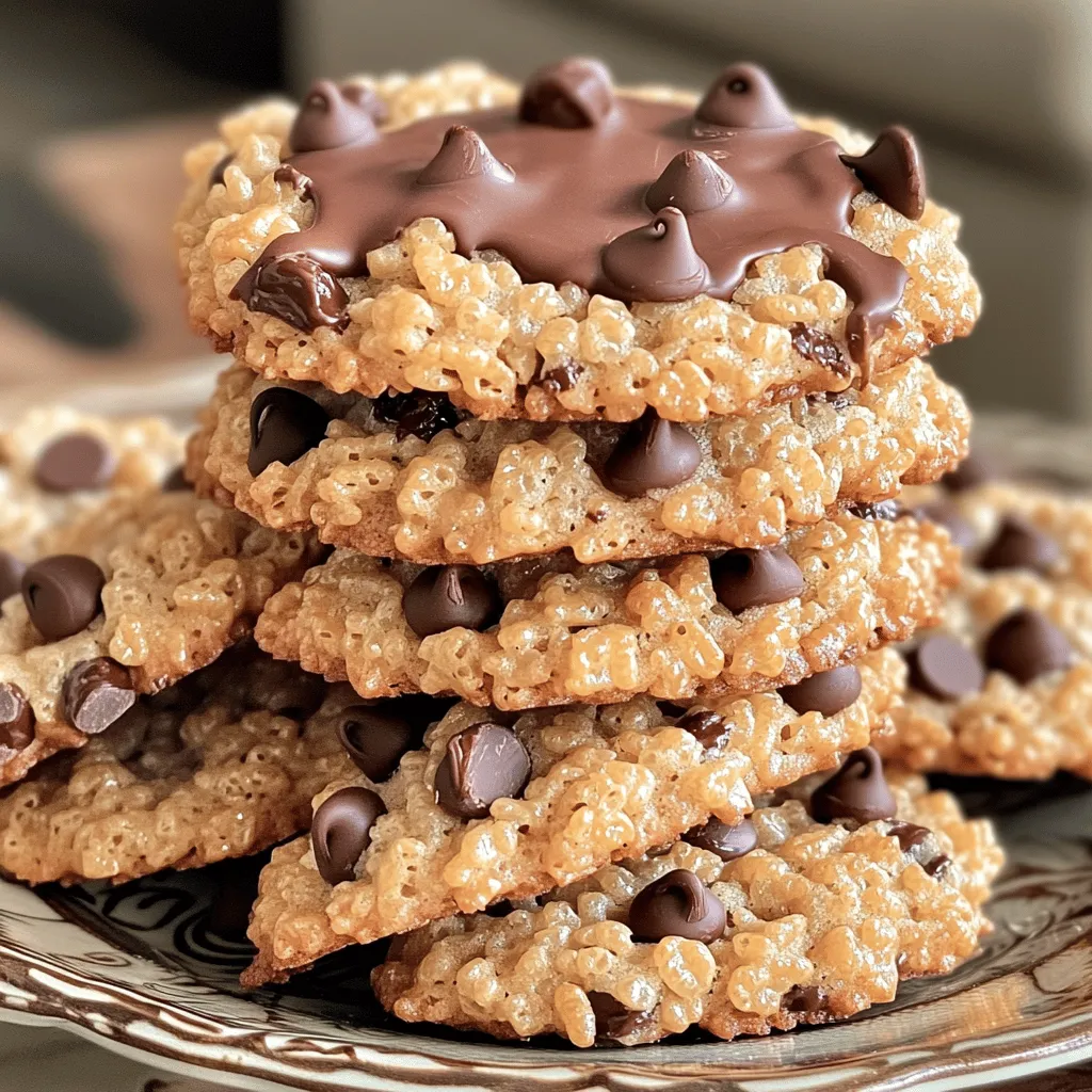- 1 cup unsalted butter, softened - 3/4 cup brown sugar, packed - 3/4 cup granulated sugar - 1 teaspoon vanilla extract - 2 large eggs - 2 cups all-purpose flour - 1 teaspoon baking soda - 1/2 teaspoon salt - 1 1/2 cups Rice Krispies cereal - 1 cup chocolate chips (semi-sweet or milk chocolate) - 1/2 cup chopped nuts (optional, like walnuts or pecans) You can swap unsalted butter for coconut oil or margarine. These alternatives work well and keep the cookies moist. If you prefer a sweeter touch, you can use brown rice syrup instead of sugar. This makes the cookies chewy and delicious. For gluten-free needs, almond flour or a gluten-free mix can replace all-purpose flour. Both options yield tasty results! Each ingredient plays a role. Butter adds richness. Brown sugar gives a soft texture, while granulated sugar helps cookies spread. Vanilla enhances flavor, and eggs bind everything together. Flour gives structure, while baking soda helps them rise. Rice Krispies add crunch. Chocolate chips bring sweetness, and nuts add texture and taste. Check out the Full Recipe for step-by-step instructions! First, we need to preheat the oven to 350°F (175°C). This heat is key for cookies that bake just right. Next, grab a baking sheet and line it with parchment paper. This helps the cookies not stick and makes cleanup easy. Now, let’s mix the dough. Start with a large bowl. Cream together 1 cup of softened unsalted butter, 3/4 cup of brown sugar, and 3/4 cup of granulated sugar. Mix until it’s light and fluffy. This step is important because it adds air to the dough, which helps the cookies rise. Next, beat in 1 teaspoon of vanilla extract. Then, add 2 large eggs, one at a time. Mix well after each egg to ensure they are fully combined. In another bowl, whisk together 2 cups of all-purpose flour, 1 teaspoon of baking soda, and 1/2 teaspoon of salt. This is the dry mix. Gradually add this dry mix to the wet ingredients. Mix until just combined. Over-mixing can make the cookies tough, so stop as soon as there are no dry spots. Now, fold in 1 1/2 cups of Rice Krispies and 1 cup of chocolate chips. If you like nuts, add 1/2 cup of chopped nuts now. Gently mix until everything is evenly spread in the dough. For portioning the dough, use a cookie scoop or a tablespoon. Drop rounded balls of dough onto your prepared baking sheet. Leave space between each ball so they can spread while baking. Bake the cookies in your preheated oven for 10-12 minutes. Look for lightly golden edges. The centers may seem underbaked, but that’s okay. They will set as they cool. After baking, let the cookies rest on the sheet for about 5 minutes. Then, transfer them to a wire rack to cool completely. Enjoy these delightful treats! For the complete recipe, check out the Full Recipe. To get the right dough, you want it to be soft but not sticky. Mix the butter and sugars until fluffy. Then, add eggs and vanilla. For chewy cookies, use less flour and bake a bit less. If you like crunch, add a bit more flour. Bake until edges turn golden, but keep the center soft. Let your cookies cool on the baking sheet for five minutes. This helps them firm up. After that, move them to a wire rack. For storage, place cookies in an airtight container. They stay fresh for about a week. You can also freeze them for longer. Just make sure they are cool before freezing. You need a few key tools for baking cookies. A sturdy mixing bowl, a whisk, and a baking sheet are must-haves. A cookie scoop makes it easy to get even sizes. You can also use a tablespoon if you don't have one. Both work well, but a scoop gives you more uniform cookies. These tips will help you create perfect Rice Krispie chocolate chip cookies every time. For the full recipe, check the earlier sections! {{image_2}} You can change your Rice Krispie chocolate chip cookies with fun flavors. Try different types of chocolate. Semi-sweet, dark, or white chocolate adds new taste. Mixing chocolates gives a unique twist. You can also add dried fruits. Raisins or cranberries complement the sweet chocolate. This will give your cookies a chewy texture and fruity flavor. If you want to make these cookies vegan, swap the butter for coconut oil. Use flax eggs instead of regular eggs. This keeps the texture soft and tasty. For gluten-free options, use almond flour or a gluten-free blend. These substitutions still keep your cookies delicious and enjoyable. Get creative with holiday-themed variations! For Halloween, use orange and black sprinkles. During Christmas, add red and green candies. You can also shape the cookies for special occasions. Use cookie cutters to create fun shapes. Decorate with icing or melted chocolate for extra flair. These ideas make each batch a fun surprise! To keep your Rice Krispie chocolate chip cookies fresh for up to a week, store them in a cool, dry place. Use an airtight container to keep them soft. If you have extra cookies, separate layers with parchment paper. This prevents them from sticking together. For long-term storage, freezing is a great option. Place cooled cookies in a single layer on a baking sheet. Freeze for about an hour until solid. Then, transfer them to a freezer-safe bag or container. They can last for up to three months. To thaw, leave them at room temperature for a few hours. For a quick warm-up, pop them in the microwave for a few seconds. Airtight containers work best for cookies. They keep air out and moisture in, which helps maintain freshness. Cookie jars look nice but may not seal as well. If you want to keep cookies longer, consider vacuum sealing. This method removes air and can extend the shelf life significantly. To keep your cookies from being flat, use cold butter instead of soft butter. Make sure to chill the dough for at least 30 minutes before baking. This helps the cookies hold their shape. Avoid overmixing the dough, as this can also cause flattening. Finally, make sure your baking soda is fresh. Yes, you can swap Rice Krispies for other cereals. Try using cornflakes for a different crunch. Chex cereal can add a unique texture as well. You can also use granola for a chewy twist. The flavor will change a bit, but it’s fun to experiment! To make your cookies less sweet, reduce the sugar by 1/4 cup. You can also try using dark chocolate chips, which are less sweet than milk chocolate. If you use unsweetened cereal, that helps too. Balance is key, so taste as you go! You can freeze leftover cookie dough for later use. Just scoop the dough into balls, place them on a baking sheet, and freeze until firm. Then, transfer them to a zip-top bag. You can bake them straight from the freezer; just add a minute or two to the baking time. You can also make cookie dough bars or bites for a quick treat. For the full recipe, check the main section! In this blog post, we explored the perfect cookie recipe, from key ingredients to storage tips. We covered how to mix the dough, bake the cookies, and customize flavors for your taste. I shared essential tips for texture, cooling, and storage to keep cookies fresh. Remember, baking is an adventure, so don’t hesitate to experiment with variations. Enjoy creating your own delicious cookies that everyone will love. Happy baking!