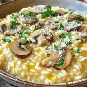 - 1 ½ cups Arborio rice - 4 cups vegetable broth - 1 cup mushrooms (cremini or button), sliced - 1 medium onion, diced - 4 cloves garlic, minced - 1 cup grated Parmesan cheese - ½ cup heavy cream - 2 tablespoons olive oil - 1 teaspoon dried thyme - 1 teaspoon salt - ½ teaspoon black pepper - Fresh parsley, chopped (for garnish)