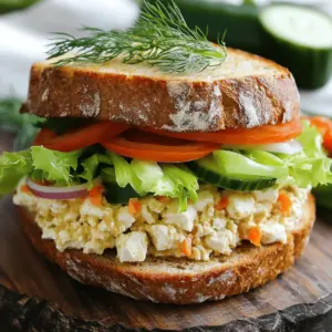 To create a tasty tofu salad sandwich, gather these main ingredients: - 1 block firm tofu, pressed and crumbled - 1/4 cup vegan mayonnaise - 1 tablespoon Dijon mustard - 1 celery stalk, finely chopped - 1 small carrot, grated - 1/4 red onion, finely chopped - 2 tablespoons chopped fresh dill (or 1 tsp dried dill) - 1 tablespoon lemon juice - Salt and pepper to taste - 4 slices whole grain bread - Lettuce leaves (for garnish)