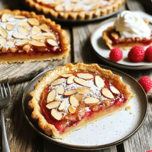 - 1 pre-made shortcrust pastry - 150g ground almonds - 100g caster sugar - 100g unsalted butter - 2 large eggs - 1 teaspoon almond extract - 100g raspberry jam - 1 tablespoon flaked almonds - Icing sugar for dusting