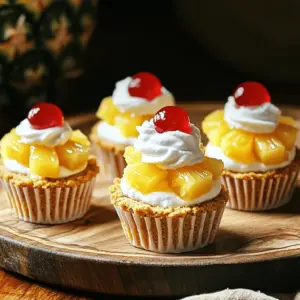- 1 cup crushed graham crackers - 1/4 cup unsalted butter, melted - 1/4 cup sugar - 1 (8 oz) package cream cheese, softened - 1/2 cup powdered sugar - 1 teaspoon vanilla extract - 1/2 cup sour cream - 1 cup fresh pineapple, diced - Maraschino cherries for garnish - Whipped cream, for topping