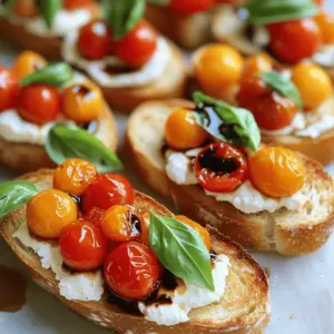 To make creamy burrata bruschetta, gather these simple ingredients: - 1 French baguette, sliced into 1/2-inch rounds - 1 cup cherry tomatoes, halved - 8 oz fresh burrata cheese - 2 tablespoons balsamic glaze - 1/4 cup fresh basil leaves, torn - 2 tablespoons extra virgin olive oil - 1 garlic clove, peeled and halved - Salt and pepper to taste
