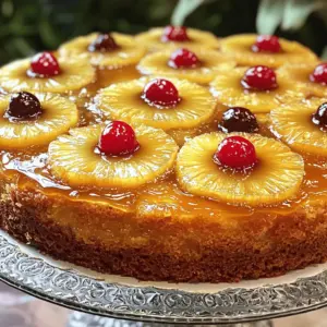 - 1 cup unsalted butter (2 sticks), softened - 1 cup brown sugar, packed - 1 can (20 oz) pineapple slices in juice, drained (reserve juice) - 10 maraschino cherries, stems removed - 2 cups all-purpose flour - 2 teaspoons baking powder - 1/2 teaspoon salt - 1 cup granulated sugar - 3 large eggs - 1 teaspoon vanilla extract - 1 cup milk (using reserved pineapple juice to replace part of the milk)