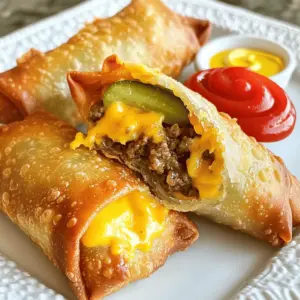 - 1 pound ground beef - 1 cup shredded cheddar cheese - 1 package egg roll wrappers