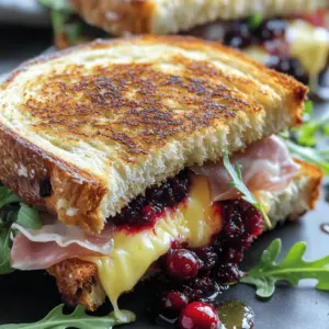 - 4 slices of sourdough bread - 4 ounces Brie cheese, sliced - 4 ounces prosciutto, thinly sliced - 1/2 cup cranberry sauce (homemade or store-bought) - 2 tablespoons unsalted butter
