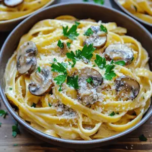 - 250g pasta (fettuccine or your choice) - 2 tablespoons olive oil - 4 cloves garlic, minced - 250g mushrooms, sliced (button or cremini) - 1 cup heavy cream - ½ cup grated Parmesan cheese - Salt and pepper to taste - 1 teaspoon dried thyme - 1 tablespoon fresh parsley, chopped (for garnish) When I create Creamy Garlic Mushroom Pasta, I focus on fresh and simple ingredients. The pasta serves as the base for this dish. I often choose fettuccine, but any pasta works. Olive oil adds richness, while garlic gives a strong aroma. The mushrooms bring depth and umami flavors. Heavy cream makes the dish rich and smooth. Parmesan cheese adds a salty touch, while thyme enhances the taste. Finally, fresh parsley brightens the dish and makes it look appealing. - For pasta, consider gluten-free options like rice or chickpea pasta. - For dairy-free, use coconut cream or cashew cream instead of heavy cream. Nutritional yeast can replace Parmesan. Substituting ingredients can help meet dietary needs. I love gluten-free pasta for a lighter meal. Coconut cream provides a rich texture without dairy. Nutritional yeast gives a cheesy flavor without the dairy. - Large pot for boiling pasta - Skillet for sautéing ingredients - Measuring cups and spoons Using the right equipment makes cooking easier. A large pot helps boil pasta evenly. A skillet allows for better heat control when sautéing garlic and mushrooms. Measuring cups and spoons ensure you use the right amounts, which is key to great taste. For the full recipe, check out the details above. Start by boiling water in a large pot. Add a good amount of salt. This will flavor the pasta. Once the water is bubbling, add the pasta. Cook it according to the package instructions until it is al dente. Al dente means the pasta should be firm but not hard. Save half a cup of pasta water before you drain it. This water will help adjust your sauce later. In a large skillet, pour in the olive oil. Heat it over medium heat. Once hot, add the minced garlic. Sauté the garlic for about one minute. You want it to smell good, not burn. Next, add the sliced mushrooms. Season them with salt and pepper. Cook the mushrooms until they are golden brown and soft. This will take about five to seven minutes. Now, reduce the heat to low. Pour in the heavy cream and stir well. Let the cream simmer for a couple of minutes. This will help it thicken. Next, add the grated Parmesan cheese and dried thyme. Stir until the cheese melts. You want a creamy sauce that coats the back of a spoon. Gently add the cooked pasta to the skillet. Use a spatula or tongs to mix the pasta with the sauce. If the sauce is too thick, add some of the reserved pasta water. This will help you reach the perfect creamy consistency. Toss the pasta well to coat it in the sauce. For a nice finish, sprinkle chopped parsley on top. You can also add more Parmesan cheese if you like. Serve the pasta in shallow bowls. Drizzle a little olive oil on top for added flavor. This dish looks and tastes amazing, perfect for any meal. Check out the Full Recipe for more details! To enhance the garlic notes, use fresh garlic cloves. Fresh garlic gives a brighter taste. If you want a milder flavor, roast the garlic first. This adds a sweet, nutty touch to the dish. When it comes to herbs, fresh herbs shine compared to dried ones. Fresh parsley adds color and freshness. You can also try fresh thyme for a lovely aroma. For the cream sauce, keep an eye on the consistency. If it’s too thick, add a splash of reserved pasta water. This keeps the sauce smooth and creamy. To prevent mushy pasta, don’t overcook it. Cook until it’s al dente, so it holds up well in the sauce. Drain it quickly and toss it with the sauce right away. Meal prep can save you time. Cook the pasta and sauce in advance. Store them separately to keep them fresh. When it’s time to eat, just heat the sauce and add the pasta. Making ahead is great for busy evenings. You can whip up this meal in no time. Check out the Full Recipe for more details. {{image_2}} To make a vegan version of this creamy garlic mushroom pasta, you can swap out the heavy cream. Use plant-based cream options like coconut cream or cashew cream. These choices give a rich and smooth texture. You can also add nutritional yeast for a cheesy flavor without dairy. It works great in this dish and adds a nice umami taste. If you want to add some protein, chicken or shrimp works well. Simply cook the protein in the skillet before adding the mushrooms. For a vegetarian option, you can use chickpeas or tofu. Both options soak up flavors and add a hearty touch to the meal. Spice things up by adding crushed red pepper or Italian seasoning. A little heat can elevate the dish. You can also toss in fresh vegetables like spinach or sun-dried tomatoes. They add color and extra nutrition. Feel free to mix and match these ideas to create your perfect bowl of creamy garlic mushroom pasta. For the full recipe, check out the details above. Store your Creamy Garlic Mushroom Pasta in an airtight container. This keeps the dish fresh. You can keep it in the fridge for up to three days. When you are ready to eat, look for any signs of spoilage. To reheat, use the stovetop or microwave. If using the stovetop, warm it gently on low heat. Stir often to avoid sticking. If using a microwave, heat in short bursts, stirring in between. Serve with a sprinkle of fresh parsley and extra Parmesan for added flavor. You can freeze the cream sauce separately from the pasta. This prevents the sauce from becoming grainy. To freeze, let the sauce cool completely before placing it in a freezer-safe container. To thaw, move it to the fridge overnight. Reheat it gently, then mix with freshly cooked pasta. Avoid freezing the cooked pasta, as it can become mushy during thawing. You can store this pasta dish in the fridge for up to three days. Use an airtight container to keep it fresh. When you want to eat it again, just reheat it on the stove or in the microwave. Add a splash of cream or water to help it stay creamy. Yes, you can! Look for gluten-free pasta made from rice or chickpeas. These options cook well and taste great with the creamy sauce. Make sure to check the package for cooking times, as they may differ from regular pasta. This pasta goes well with several side dishes. I recommend a simple green salad with a light vinaigrette. Garlic bread is another great choice. It adds crunch and flavor to your meal. To add spice, you can include crushed red pepper flakes. Start with a pinch, then taste and add more if needed. You can also use spicy sausage or sauté jalapeños with the mushrooms for extra heat. Absolutely! You can mix different types of mushrooms to change the flavor. Try shiitake, portobello, or even oyster mushrooms. Each will give a unique taste to the dish, making it even more exciting. This blog post explored the key ingredients, cooking steps, and tips for Creamy Garlic Mushroom Pasta. You learned how to sauté mushrooms, make a creamy sauce, and combine it all for a delicious meal. We also discussed variations, storage tips, and even answered common questions. Cooking can be fun, and this dish is flexible. It invites you to experiment with flavors and ingredients. So, grab your gear and enjoy making this delightful recipe!