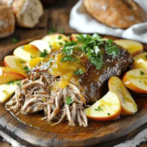 - 4-5 pounds pork shoulder - 2 cups apple cider - 1 large onion, sliced - 4 cloves garlic, minced