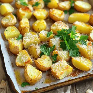 For the best Garlic Parmesan Roasted Potatoes, gathering the right ingredients is key. Here’s what you need: - 2 pounds baby potatoes (halved or quartered if large) - 4 tablespoons olive oil - 4 cloves garlic, minced - 1 teaspoon dried thyme - 1 teaspoon dried rosemary - Salt and pepper to taste - ½ cup grated Parmesan cheese - 2 tablespoons fresh parsley, chopped (for garnish) These simple ingredients come together to create a dish that is crispy and flavorful. Baby potatoes work well because they cook evenly and have a nice texture. Olive oil adds richness and helps the potatoes crisp up nicely. Garlic brings a strong, savory flavor that pairs perfectly with the cheese. The dried thyme and rosemary add an herbal note, while salt and pepper enhance all the flavors. Parmesan cheese gives that salty, nutty kick that takes these potatoes to the next level. Finally, fresh parsley adds a pop of color and freshness when you serve them. For the full recipe, check out the complete details to make your cooking journey even smoother. - Preheat the oven to 425°F (220°C). - In a large bowl, combine the halved potatoes, olive oil, minced garlic, dried thyme, dried rosemary, salt, and pepper. Toss everything together until the potatoes are well coated in the mixture. - Line a baking sheet with parchment paper for easy cleanup. Spread the seasoned potatoes out in a single layer on the baking sheet, cut side down for maximum crispiness. - Roast the potatoes in the preheated oven for about 25 minutes. After 25 minutes, remove the baking sheet from the oven and sprinkle the grated Parmesan cheese evenly over the potatoes. Return the potatoes to the oven and roast for an additional 10-15 minutes, or until they are golden brown and crispy. - Once done, take the potatoes out and let them cool for a few minutes. Garnish with freshly chopped parsley before serving to add a pop of color. You can find the full recipe above for more details. To get your Garlic Parmesan Roasted Potatoes nice and crispy, place the cut side down. This helps them brown better. Make sure to spread them out in a single layer. I suggest placing your baking sheet in the middle of the oven. This ensures even heat all around. You can boost the flavor by adding herbs and spices. Try using fresh rosemary or oregano for a fragrant kick. You can also mix in some paprika for a little heat. For cheese, Parmesan is great, but you can also use Pecorino Romano. Its sharp taste adds a new twist. For serving, I love to place the potatoes on a large platter. It makes them look inviting. You can garnish with fresh parsley for a pop of color. These potatoes pair well with grilled chicken or a fresh salad. They make any meal feel special. If you want to explore more, check the Full Recipe for additional tips! {{image_2}} You can change the taste of Garlic Parmesan Roasted Potatoes by using different herbs. Try adding oregano or basil for a fresh twist. If you want heat, sprinkle in red pepper flakes or cayenne pepper. These spices give the dish a nice kick. If you don’t have Parmesan, you can use Pecorino Romano. It has a similar flavor and works well. For a vegan option, try nutritional yeast. It adds a cheesy taste without dairy. Vegan cheese can also be a good choice. Just make sure it melts well. You can roast other root vegetables with your potatoes. Carrots, sweet potatoes, and beets taste great together. Mixing seasonal produce can add color and flavor. Try using squash or Brussels sprouts for a unique dish. The more variety, the better the meal! For the full recipe, click [Full Recipe]. Store your Garlic Parmesan Roasted Potatoes in an airtight container. This keeps them fresh longer. Make sure they cool completely before sealing. When stored this way, they can last up to four days. Reheat them in the oven for the best taste. Yes, you can freeze Garlic Parmesan Roasted Potatoes. Let them cool completely before freezing. Use a freezer-safe bag or container for storage. To reheat, bake from frozen at 400°F (200°C) for about 20-25 minutes. This keeps them crispy and warm. Garlic Parmesan Roasted Potatoes last about four days in the fridge. Keep them in an airtight container. If you notice any moisture, they may spoil faster. Always check for any off smells or signs of spoilage before eating. Yes, you can use different potatoes. I love using Yukon Gold or red potatoes. They add unique flavors and textures. Just keep the size similar for even cooking. If you choose larger potatoes, cut them into smaller pieces. To make Garlic Parmesan Roasted Potatoes vegan, simply skip the Parmesan cheese. You can use nutritional yeast instead for a cheesy flavor. Another option is to add vegan cheese. It melts well and tastes great! These potatoes pair well with many dishes. Serve them with grilled chicken, steak, or fish. They also work great alongside roasted vegetables or a fresh salad. For a complete meal, add your favorite protein. Yes, you can make these potatoes in advance. Prep them and keep them in the fridge for up to 24 hours. Just roast them right before serving for maximum crispiness. If you have leftovers, store them in the fridge and reheat in the oven. For the full recipe, check out the detailed instructions above. Garlic Parmesan Roasted Potatoes are simple and tasty. We discussed ingredients, steps, and tips to make them perfect. Remember to preheat your oven and use the right herbs. You can change flavors and add different cheeses too. These potatoes are great as a side dish or snack. Store leftovers wisely to keep them fresh. Enjoy cooking and experimenting with this easy recipe!