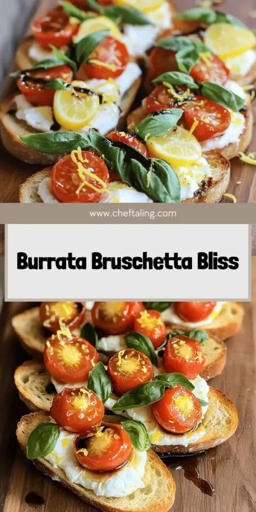 Elevate your appetizer game with this fresh and flavorful Burrata Bruschetta! Perfectly toasted baguette slices topped with creamy burrata, juicy cherry tomatoes, and aromatic basil create a delicious bite that's sure to impress. Whether hosting a gathering or enjoying a cozy night in, this easy-to-follow recipe will make your tastebuds dance. Ready to make this delightful treat? Click through to discover the full recipe and tips for the perfect bruschetta!