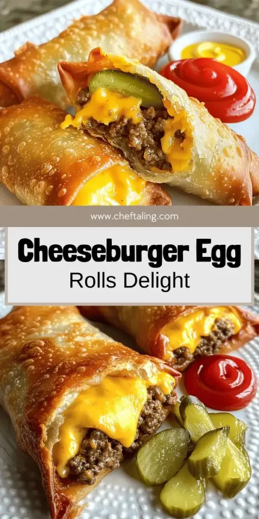 Satisfy your cravings with this irresistible Cheeseburger Egg Rolls recipe! These golden, crispy delights are packed with seasoned ground beef and melty cheddar cheese, making them the perfect snack or party treat. Plus, they’re easy to customize with your favorite flavors. Ready to impress your friends and family? Click through for the full recipe and discover how to create these crunchy cheeseburger bites that are sure to delight!