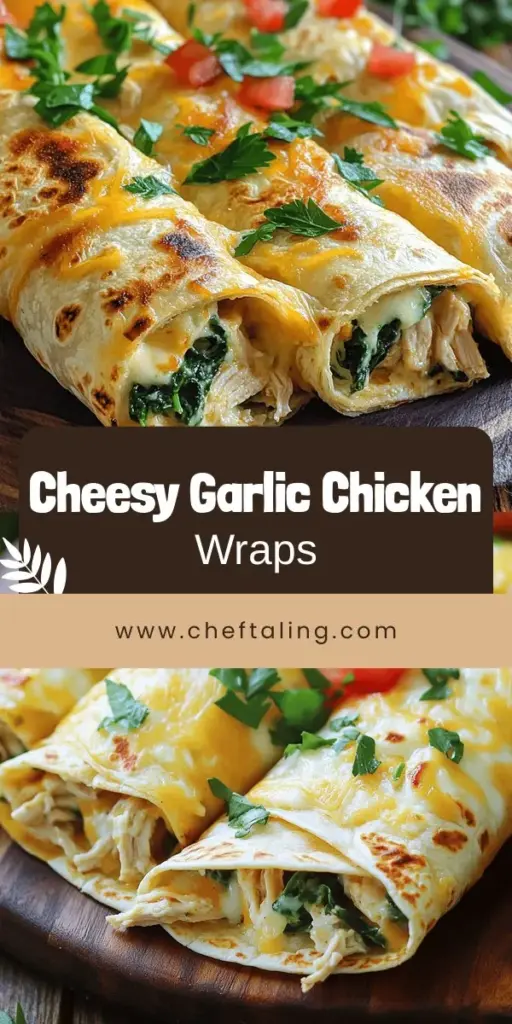 Looking for a quick and delicious dinner idea? Try these Cheesy Garlic Chicken Wraps that are easy to prepare and bursting with flavor! With just a few simple ingredients like shredded chicken, spinach, and melty cheese, you can create a satisfying meal in no time. Perfect for busy nights, these wraps are a hit with the whole family. Check out the full recipe to discover step-by-step instructions and tips for a tasty dinner everyone will love!