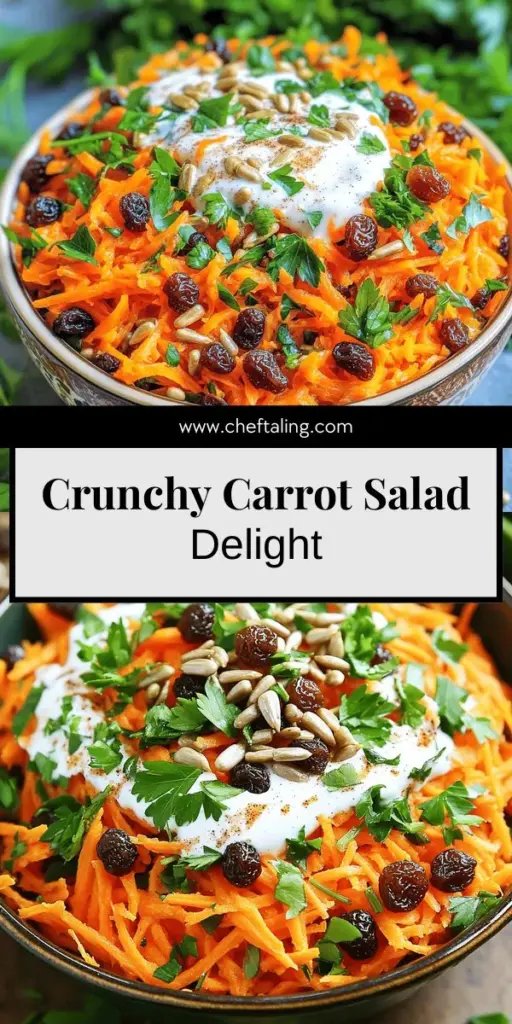 Looking for a refreshing and healthy side dish? Discover how to make a delicious Carrot Salad that's not only colorful but also packed with nutrients! This easy recipe features grated carrots, raisins, parsley, and a creamy yogurt dressing, creating a perfect blend of flavors and textures. Whether for a family meal or a gathering, this salad will impress! Click through now to explore the full recipe and bring a crunchy delight to your table!