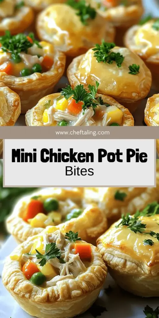 Satisfy your cravings with Mini Chicken Pot Pie Muffins, the perfect blend of tender chicken, colorful veggies, and flaky pastry. This tasty and easy recipe is ideal for family dinners or game day snacks, and it's simple enough for cooks of any skill level! Get started now to impress your guests and create mouthwatering bites they'll love. Click to explore the full recipe and make these delightful muffins today!