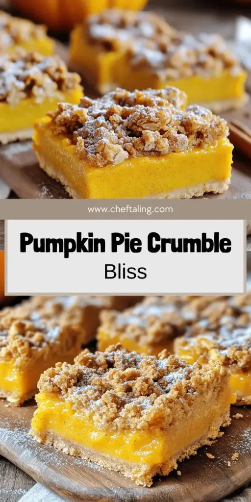 Fall into the season with these irresistible Pumpkin Pie Crumble Bars that blend warm pumpkin flavors and a crunchy topping. Perfect for autumn gatherings or cozy nights in, this easy recipe guides you through each step to achieve a delightful dessert. Impress your friends and family with your baking skills—click to explore the full recipe and elevate your fall treat game today!