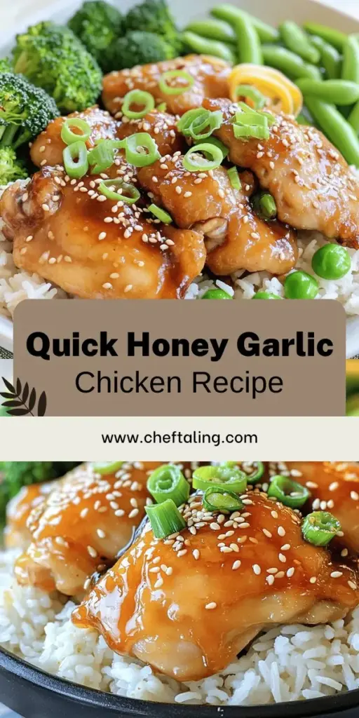 Elevate your dinner with my Savory Honey Garlic Chicken, a simple and quick meal ready in just 30 minutes! This delicious dish features juicy chicken thighs coated in a sweet and savory honey garlic glaze that will amaze your family and friends. Discover easy preparation steps, tips for perfection, and tasty variations to suit any palate. Click to explore the full recipe and start cooking this mouthwatering dish today!