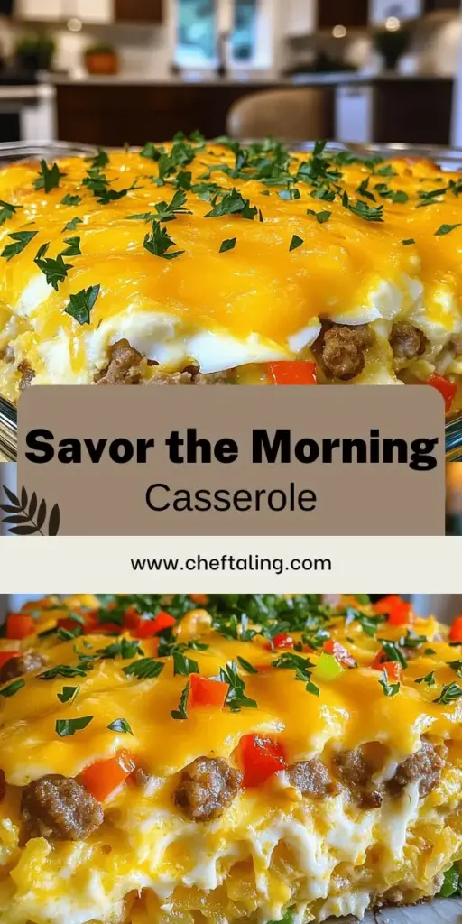 Start your day off right with this mouthwatering Sausage Egg Casserole! This hearty breakfast delight combines savory sausage, fluffy eggs, and gooey cheddar cheese, making it a perfect dish for family gatherings or meal prep. Discover easy step-by-step instructions, ingredient swaps, and helpful tips to customize your casserole. Click through to explore the full recipe and start cooking a delicious breakfast everyone will love!
