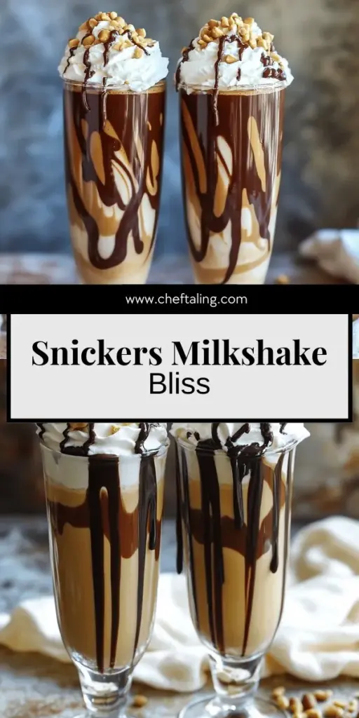 Satisfy your sweet tooth with this Easy Snickers Milkshake that combines rich chocolate, creamy vanilla ice cream, and crunchy peanuts for an irresistible treat. Perfect for busy days or special occasions, this quick recipe includes simple ingredients and fun variations to make it your own. Ready to indulge? Click through to explore the full recipe and whip up this delightful drink that everyone will love!