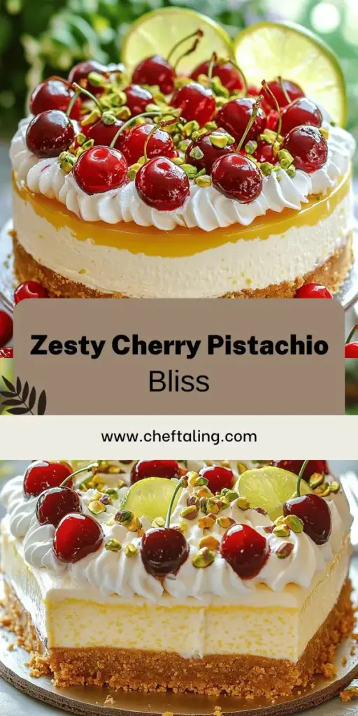 Indulge your senses with this Luscious Lemon-Lime Cherry Pistachio Cheesecake Recipe! This dessert features a creamy filling with bright lemon and lime flavors, paired with a crunchy graham cracker crust and fresh cherries. Perfect for gatherings or a sweet craving, this cheesecake is guaranteed to impress. Follow my simple, step-by-step instructions to create this show-stopping treat. Click through to explore the full recipe and treat yourself today!