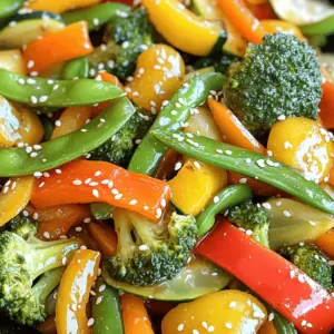 For a great vegetable stir fry, I use these fresh veggies: - 1 cup bell peppers (red, yellow, green), sliced - 1 cup broccoli florets - 1 cup snap peas - 1 medium carrot, julienned - 1 zucchini, sliced