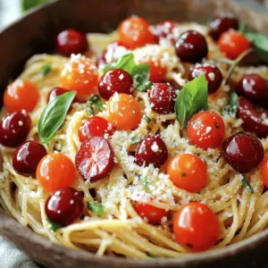 The main ingredients make summer cherry spaghetti shine. You need spaghetti, fresh cherries, and cherry tomatoes. Each element plays a big role in taste and texture.