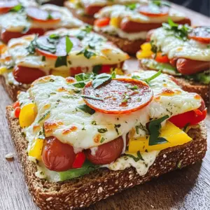 To make the Ultimate Cheese Dog Pizza Sandwich, gather these fresh ingredients: - 2 large hot dog sausages - 2 slices of whole grain bread - 1/2 cup pizza sauce - 1 cup shredded mozzarella cheese - 1/4 cup sliced pepperoni - 1/4 cup chopped bell peppers (red, green, or yellow) - 1 tablespoon olive oil - 1 teaspoon Italian seasoning - Salt and pepper to taste - Fresh basil leaves for garnish (optional)