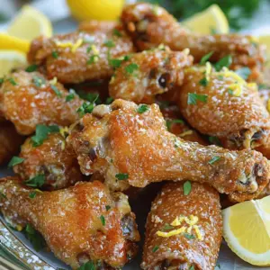 To make crispy garlic Parmesan wings, gather these key ingredients: - 2 pounds chicken wings, cleaned and dried - 1 teaspoon baking powder - 1 teaspoon salt - 1/2 teaspoon black pepper - 1/2 teaspoon smoked paprika - 1/4 teaspoon cayenne pepper (optional, for heat) - 1/4 cup unsalted butter, melted - 6 cloves garlic, minced - 1/3 cup grated Parmesan cheese - 2 tablespoons fresh parsley, chopped - Zest of 1 lemon - Additional salt to taste