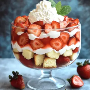 - 2 cups fresh strawberries, hulled and sliced - 2 tablespoons granulated sugar - 1 teaspoon vanilla extract - 1 store-bought pound cake (or sponge cake), cut into 1-inch cubes - 2 cups heavy whipping cream - 1/4 cup powdered sugar - Optional: Fresh mint leaves for garnish