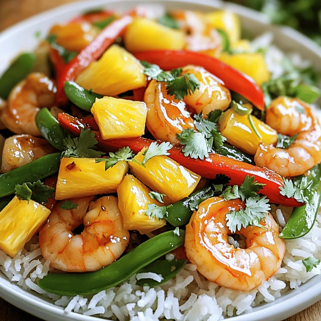 To create a tasty shrimp stir fry, you need a few key items. Here’s what you’ll need: - 1 lb large shrimp, peeled and deveined - 2 tablespoons coconut oil - 1 red bell pepper, sliced - 1 yellow bell pepper, sliced - 1 cup snap peas, ends trimmed - 1 cup pineapple chunks (fresh or canned, drained) - 3 cloves garlic, minced - 1 inch fresh ginger, minced