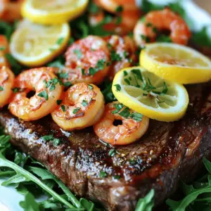 - 2 ribeye steaks (about 1 inch thick) - 12 large shrimp, peeled and deveined - 4 tablespoons unsalted butter