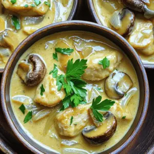 - 2 cups fresh mushrooms, sliced (button, cremini, or a mix) - 1 lb (450g) boneless, skinless chicken breasts, diced - 1 medium onion, finely chopped - 3 cloves garlic, minced - 1 cup chicken broth - 1 cup heavy cream - 1 tablespoon olive oil - 1 tablespoon butter - 1 teaspoon dried thyme - 1 teaspoon paprika - Salt and pepper to taste - Fresh parsley, chopped (for garnish)