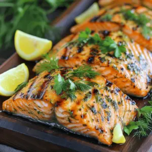 To make Lemon Herb Grilled Salmon, gather these fresh ingredients: - 4 salmon fillets, skin-on - 2 tablespoons olive oil - 2 tablespoons fresh lemon juice - Zest of 1 lemon - 2 garlic cloves, minced - 1 tablespoon fresh parsley, chopped - 1 tablespoon fresh dill, chopped - 1 teaspoon dried oregano - Salt and pepper to taste - Lemon wedges for serving You may need these conversions: - 1 tablespoon equals 3 teaspoons. - 1 cup equals 16 tablespoons. If you don't have something, here are some swaps: - Use lime juice instead of lemon juice for a different flavor. - Swap fresh dill for fresh basil or cilantro for a unique taste. - If you lack fresh herbs, dried herbs can work, but use less. First, grab a small bowl. Add the olive oil, fresh lemon juice, and lemon zest. Next, mince the garlic cloves and toss them in. Then, chop the fresh parsley and dill, and add them too. Finish with the dried oregano, salt, and pepper. Whisk everything together well. This mix will give your salmon a bright, fresh taste. Take your salmon fillets and place them in a shallow dish or a zip-top bag. Pour the marinade over the salmon. Make sure each fillet is covered. This step is key for flavor. Cover the dish or seal the bag. Place it in the fridge for at least 30 minutes. If you have time, marinate for up to 2 hours. The longer it sits, the more flavor it gets. Now, it's time to grill! Start by preheating the grill to medium-high heat. Lightly oil the grates to stop the salmon from sticking. Take the salmon out of the marinade and let the extra liquid drip off. Place the fillets skin-side down on the grill. Grill each side for about 5-6 minutes. The salmon is done when it flakes easily with a fork. Once cooked, remove it from the grill and let it rest for a few minutes. For a stunning presentation, serve the salmon on a platter with lemon wedges and a sprinkle of fresh herbs. Enjoy your delicious meal! You can find the Full Recipe for more details. The best cooking temperature for salmon is medium-high heat. This means your grill should be around 375°F to 400°F. At this heat, the salmon cooks evenly. It also gains a nice char on the outside. This keeps the fish moist and flavorful. To stop salmon from sticking, oil your grill grates before cooking. You can use a paper towel soaked in oil and tongs. Just rub it on the grates. You can also oil the fish lightly. This helps create a barrier. It makes flipping the salmon easier. To check if your salmon is done, use a fork. Gently press the fish; it should flake easily. You can also use a meat thermometer. The internal temperature should be 145°F. If you prefer your salmon medium, aim for 130°F. This keeps it tender and juicy. For more details on preparing the fish, check the Full Recipe. {{image_2}} You can change the flavor of your Lemon Herb Grilled Salmon by adding other herbs. Try using fresh basil or cilantro for a new twist. If you like a kick, add a pinch of red pepper flakes. For a smoky taste, smoked paprika works great. Mix things up and see what you enjoy most! Grilling is not the only way to cook salmon. You can also bake it in the oven. Preheat your oven to 400°F (200°C). Place the marinated salmon on a baking sheet lined with parchment paper. Bake for 12-15 minutes until the salmon is cooked through. Another option is pan-searing. Heat a skillet over medium-high heat. Add a bit of olive oil, then place the salmon skin-side down. Cook for about 5-6 minutes. Flip and cook for another 4-5 minutes. This method gives you a nice crust while keeping the fish moist. When serving Lemon Herb Grilled Salmon, pair it with colorful sides. Grilled vegetables like zucchini, bell peppers, and asparagus work well. A fresh salad with mixed greens and a light vinaigrette is also a great choice. For a heartier meal, serve the salmon over a bed of quinoa or rice. You can even add lemon wedges for an extra burst of flavor. For the full recipe, check out the detailed instructions above! To keep your Lemon Herb Grilled Salmon fresh, store it in an airtight container. If you use a zip-top bag, remove as much air as you can. This helps prevent freezer burn and keeps the fish tasty. Refrigerate salmon within two hours of cooking. For longer storage, freeze it. Wrap each fillet tightly in plastic wrap and then place it in a freezer-safe bag. This gives it extra protection. When it's time to enjoy your leftovers, reheat the salmon gently. The best way is to use the oven. Preheat it to 275°F (135°C). Place the salmon on a baking sheet and cover it with foil. Heat for about 15 minutes, or until it is warm. You can also use the microwave, but be careful. Heat it in short bursts of 30 seconds to avoid overcooking. Cooked salmon can last in the fridge for 3 to 4 days. If you freeze it, it can be good for up to 3 months. After that, it may lose flavor and quality. Always check for signs of spoilage before eating. If it smells off or looks discolored, it’s best to throw it away. Proper storage helps maintain its delicious flavor. You should marinate the salmon for at least 30 minutes. This allows the flavors to soak in well. For even more taste, you can marinate up to 2 hours. Just remember not to marinate too long or the fish can become mushy. Yes, you can grill salmon without skin. However, cooking it with the skin helps keep it moist. If you choose skinless fillets, be gentle when flipping them on the grill. They are more prone to break apart. Lemon Herb Grilled Salmon pairs well with many sides. Grilled vegetables like zucchini and bell peppers add color and flavor. A mixed greens salad with a light vinaigrette also works great. You can also serve it with rice or quinoa for a filling meal. For a refreshing touch, add lemon wedges on the side. Check out the Full Recipe for more ideas! This blog covers key steps to make delicious Lemon Herb Grilled Salmon. We discussed ingredients, marinating methods, and grilling tips. You learned the best cooking temperature and ways to check for doneness. We also shared tasty variations and helpful storage tips. With these insights, you can now make a flavorful dish that impresses everyone. Dive in, experiment, and enjoy every bite of your creation!