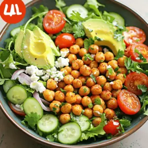 To make a tasty crispy chickpea salad, you need: - 1 can (15 oz) chickpeas, drained and rinsed - 2 tablespoons olive oil - 1 teaspoon smoked paprika - 1/2 teaspoon garlic powder - Salt and pepper to taste - 4 cups mixed greens (spinach, arugula, etc.) - 1 cup cherry tomatoes, halved - 1 small cucumber, diced - 1/4 red onion, thinly sliced - 1 avocado, sliced - 1/4 cup feta cheese, crumbled (optional) - Juice of 1 lemon - Fresh herbs (parsley or cilantro) for garnish You can add or change some ingredients to fit your taste. Here are a few ideas: - Add bell peppers for crunch and color. - Use kale instead of mixed greens for more nutrients. - Try adding olives for a salty kick. - Swap feta for goat cheese for a different flavor. This salad is not just delicious; it is healthy too! Here is what you get in one serving: - Calories: 300 - Protein: 10g - Fat: 15g - Carbohydrates: 30g - Fiber: 8g - Sugars: 5g Enjoy the fresh and crispy flavors in this dish with the full recipe. Start by gathering your ingredients for this crispy chickpea salad. You need: - 1 can (15 oz) chickpeas, drained and rinsed - 2 tablespoons olive oil - 1 teaspoon smoked paprika - 1/2 teaspoon garlic powder - Salt and pepper to taste - 4 cups mixed greens (spinach, arugula, etc.) - 1 cup cherry tomatoes, halved - 1 small cucumber, diced - 1/4 red onion, thinly sliced - 1 avocado, sliced - 1/4 cup feta cheese, crumbled (optional) - Juice of 1 lemon - Fresh herbs (parsley or cilantro) for garnish This salad is fresh and easy to make. Preheat your oven to 400°F (200°C). This temperature makes the chickpeas crispy. Spread the drained chickpeas on a paper towel. Pat them dry. This step helps them crisp up better. In a bowl, mix olive oil, smoked paprika, garlic powder, salt, and pepper. Add the dried chickpeas. Toss them well so they get coated in the mix. Now, place the chickpeas on a baking sheet in a single layer. Roast them for 25-30 minutes. Shake the pan halfway through for even cooking. Once done, they should be golden and crispy. Let them cool for a few minutes. While the chickpeas roast, prepare the salad. In a large bowl, mix the greens, cherry tomatoes, diced cucumber, and sliced red onion. When the chickpeas are cool, add them to the salad mix. Drizzle fresh lemon juice over everything. Toss gently to mix. Top the salad with sliced avocado and crumbled feta cheese, if you like. Finish with fresh herbs for a pop of color. For the full recipe, check the details above. Enjoy your fresh and flavorful crispy chickpea salad! To get the best crispy chickpeas, start by drying them well. After draining and rinsing, use a paper towel. This step helps remove moisture. Less moisture leads to a crunchier texture. Roast them at 400°F (200°C) for 25-30 minutes. Shake the pan halfway through. This ensures even cooking and crispiness. You can enhance the flavor of your chickpeas easily. Use smoked paprika for a smoky taste. Garlic powder adds a nice kick. Don't forget salt and pepper. For extra zest, add lemon juice to the salad. Fresh herbs like parsley or cilantro bring brightness. Toss everything together for a balanced flavor. Serve the salad in wide, shallow bowls. This makes it look pretty and inviting. Arrange avocado slices neatly on top. Sprinkle fresh herbs for a pop of color. You can add crumbled feta cheese for creaminess, but it's optional. Try serving with crusty bread or pita on the side. For the full recipe, check out the Crispy Chickpea Salad section. {{image_2}} This salad is already vegan if you skip the feta cheese. Chickpeas give you protein and fiber. You can add other veggies, too. Try bell peppers or carrots for extra color and crunch. You can also use a vegan cheese if you like. If you have a gluten allergy, this salad is safe! All the ingredients are gluten-free. For nut allergies, just skip any nuts you may want to add. If you need a low-sodium option, rinse the chickpeas well. This helps remove some salt. Change up the salad each season! In summer, add sweet corn or fresh berries. In fall, try roasted squash or apples for a sweet touch. Winter calls for hearty greens like kale or Brussels sprouts. Use what’s fresh and available to keep it exciting. For the full recipe, check the main article. You can store leftover crispy chickpea salad in an airtight container. Keep it in the fridge. This will help keep the salad fresh for up to three days. If you have leftover chickpeas, store them separately. They stay crispy longer this way. To reheat your chickpeas, place them on a baking sheet. Bake them at 350°F (175°C) for about 10 minutes. This will help them regain their crunch. Avoid using the microwave, as it makes them soft. To keep the salad fresh, add the crispy chickpeas just before serving. This way, they stay crunchy. You can also store the dressing separately. Mix it in right before you eat. This keeps the greens from wilting. For more details on making this salad, check the Full Recipe. Yes, you can use canned chickpeas. They are easy and save time. Just drain and rinse them well. This helps remove excess salt and makes them cleaner. Canned chickpeas work great for this crispy chickpea salad. If you don't like feta, try goat cheese or mozzarella. You can also skip cheese entirely for a vegan option. Nutritional yeast can add a cheesy flavor without dairy. Each option gives a unique taste to the salad. This salad stays fresh for about 2 days in the fridge. Store it in an airtight container. Keep the crispy chickpeas separate until serving. This prevents them from getting soggy. Enjoy the best flavor within the first day. Yes, you can make parts of this salad ahead of time. Prepare the chickpeas and veggies in advance. Keep them in separate containers. Mix them together just before serving. This keeps everything fresh and crisp. You can use a simple lemon vinaigrette. Just mix olive oil, lemon juice, salt, and pepper. You could also try a tahini dressing for a creamy texture. A balsamic glaze adds a sweet touch. Each dressing will enhance the salad's flavors. For the full recipe, check out the earlier section. We explored a tasty chickpea salad that you can customize just for you. You learned about the key ingredients, steps for perfect preparation, and tips for crispy chickpeas. Variations let you adapt the recipe for any diet or season. Remember to store your leftovers well for lasting freshness. This salad is not just healthy; it’s fun and easy to make. Now, go ahead and enjoy your delicious creation!