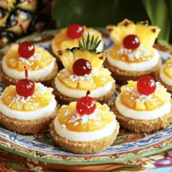 - 1 cup graham cracker crumbs - 1/4 cup unsalted butter, melted - 2 tablespoons sugar - 8 oz cream cheese, softened - 1/2 cup powdered sugar - 1 teaspoon vanilla extract - 1 cup crushed pineapple, drained - 1 teaspoon lemon juice - 1/2 teaspoon ground cinnamon - 12 maraschino cherries