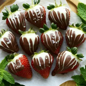 - 1 pound fresh strawberries - 8 ounces semi-sweet chocolate - 4 ounces white chocolate (optional) - 1 tablespoon coconut oil (optional) - Sea salt (optional) - Microwave-safe bowl or double boiler - Piping bag or Ziploc bag - Parchment paper or baking sheet When making chocolate-dipped strawberries, you want the best ingredients. Fresh strawberries are key. Choose ripe, firm ones; they will taste great. The semi-sweet chocolate adds rich flavor. If you like a sweeter touch, add white chocolate for drizzling. Coconut oil is great for a smooth melt. You can also sprinkle sea salt on top for extra flavor. For equipment, you need a microwave-safe bowl or a double boiler. This helps melt the chocolate without burning it. A piping bag or Ziploc bag is handy for drizzling white chocolate. Lastly, you need parchment paper or a baking sheet to hold the dipped strawberries as they cool. This simple setup makes the process easy and fun. Plus, it leads to a delicious treat that you can enjoy or share with others. For the full recipe, check out the detailed steps next! First, wash your strawberries gently under cool water. Remove the green tops and pat them dry with a clean towel. It's important to ensure they are completely dry. Any water can cause the chocolate to slide off. Next, let the strawberries sit at room temperature. Chilled strawberries can cause the chocolate to set too fast, which will affect the look. You can melt the chocolate in two ways. The easiest way is to use a microwave. Place the chopped chocolate in a microwave-safe bowl. If you want smoother chocolate, add one tablespoon of coconut oil. Heat in 30-second bursts, stirring after each time. This will help prevent burning. If you prefer, you can use a double boiler. Just fill a pot with water, bring it to a boil, and place a bowl on top. This method is gentle and keeps the chocolate from getting too hot. Now, it's time to dip! Hold each strawberry by the stem. Dip it into the melted chocolate, twisting it to coat the berry well. Be sure to let any extra chocolate drip off. This step is key to avoid a thick layer of chocolate. Place the dipped strawberries upright on a parchment-lined baking sheet. For a fun touch, you can drizzle white chocolate on top after dipping. Keeping the strawberries dry is key. Water will make the chocolate slide off. Make sure you pat them dry well. This way, the chocolate sticks nicely. For a smooth chocolate coating, melt the chocolate carefully. Use a microwave or a double boiler. If you want a silkier texture, add a bit of coconut oil. Stir the chocolate well until it is fully melted. This makes a perfect dip! Arranging strawberries on a platter can be fun. You can line them up in rows or make a circle. Use a large plate or a wooden board for a nice look. For added flair, think about using decorative items. Fresh mint leaves around the strawberries can add color. You could also use cupcake liners for a sweet touch. Want to boost the flavor? Sprinkle a tiny bit of sea salt on top. It gives a nice contrast to the sweet chocolate. You can also explore flavor infusions. Adding a few drops of vanilla or almond extract can change the taste. This small twist will make your chocolate-dipped strawberries even more special! {{image_2}} You can use different types of chocolate for your strawberries. Dark chocolate gives a rich taste. It has a deep flavor that many love. You can also mix dark chocolate with milk chocolate. This mix creates a sweet and smooth flavor. Milk chocolate is sweeter and creamy. Choose what you like best! Decorating your chocolate-dipped strawberries is fun! You can add toppings for extra crunch. Try crushed nuts, sprinkles, or shredded coconut. These toppings add color and texture. For special events, use colored chocolate. Melt some white chocolate and add food coloring. Drizzle it over the dipped strawberries. This makes them look festive and fun! Chocolate-dipped strawberries are perfect for many occasions. For Valentine's Day, they make a sweet gift. You can arrange them in a heart shape or on a pretty platter. For weddings, they can be a lovely dessert. Consider offering them as part of a dessert table. They look elegant and taste delicious! For the full recipe of chocolate-dipped strawberries, follow the steps closely, and enjoy the fun of making this treat! To keep your chocolate dipped strawberries fresh, store them in the refrigerator. Place them in a single layer on a plate or a shallow container. Cover them lightly with plastic wrap. This method helps keep air out, but does not trap moisture. Moisture is the enemy here. If strawberries are wet, they can become soggy. Make sure they are fully dry before dipping. If you notice any condensation, wipe it off gently. Always check for moisture before storage. Chocolate dipped strawberries stay fresh for about 1 to 2 days in the fridge. After that, their quality drops. Watch for signs of spoilage, like discoloration or mushiness. If the chocolate starts to look dull or white, it might be time to toss them. Keeping track of your strawberries helps you enjoy them at their best. If they smell off or feel slimy, they are no longer good to eat. For the best taste, enjoy them as soon as possible. For the full recipe to make these treats, check out the [Full Recipe]. You can make chocolate-dipped strawberries in just a few simple steps. First, gather your ingredients: - 1 pound fresh strawberries, hulled and patted dry - 8 ounces semi-sweet chocolate, chopped (or chocolate chips) - 4 ounces white chocolate, chopped (optional, for drizzling) - 1 tablespoon coconut oil (optional, for a smoother chocolate) - Sea salt, for garnish (optional) 1. Prep the Strawberries: Ensure the strawberries are completely dry and at room temperature. Any moisture will prevent the chocolate from sticking properly. 2. Melt the Chocolate: In a microwave-safe bowl, combine the semi-sweet chocolate and coconut oil if using. Microwave in 30-second increments, stirring in between until smooth and fully melted. You can also use a double boiler for gentle melting. 3. Dip the Strawberries: Hold each strawberry by the stem and dip it into the melted chocolate, twisting to coat evenly. Allow any excess chocolate to drip off before placing them upright on a parchment-lined baking sheet. 4. Optional White Chocolate Drizzle: If you want, melt the white chocolate using the same method. Transfer it to a piping bag or a small Ziploc bag with a corner snipped off and drizzle it over the chocolate-dipped strawberries. 5. Chill: Once all strawberries are dipped and drizzled, place the baking sheet in the refrigerator for about 15-30 minutes, or until the chocolate is firm. 6. Garnish: If using sea salt, sprinkle a tiny pinch on top of each chocolate-dipped strawberry before the chocolate sets for an added flavor contrast. Using frozen strawberries is not the best choice for this treat. Frozen strawberries have a lot of moisture. When thawed, they become soft and watery. This can lead to chocolate that does not stick well. Fresh strawberries give a crunchy bite that pairs perfectly with smooth chocolate. You can find pre-made chocolate-dipped strawberries at many local stores. Look in the bakery or dessert section of grocery stores. You can also check specialty shops that sell gourmet treats. Online, you can order from places like Amazon or local farms that offer delivery. They make great gifts for special occasions like birthdays or anniversaries. In this post, you learned how to make delicious chocolate-dipped strawberries. We covered the main ingredients and equipment you need, plus a step-by-step guide for perfect dipping. I shared tips for great presentation and storage, ensuring your treats stay fresh. Remember, chocolate-dipped strawberries are fun for any occasion. Experiment with flavors and decorations to make them unique. Enjoy creating this tasty dessert!