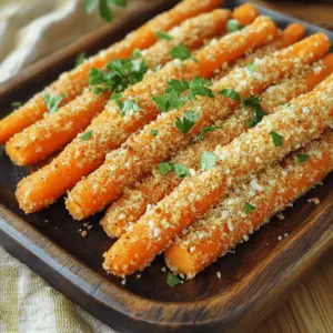 - 4 large carrots, peeled and cut into sticks - 1 cup shredded Parmesan cheese - 1 cup breadcrumbs (can use panko for extra crunch)