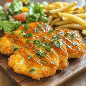 - 4 boneless, skinless chicken breasts - 1 cup all-purpose flour - 2 large eggs - 1 cup breadcrumbs (preferably panko) - 1/2 cup hot honey (store-bought or homemade) - 2 tablespoons Dijon mustard - 1 tablespoon apple cider vinegar