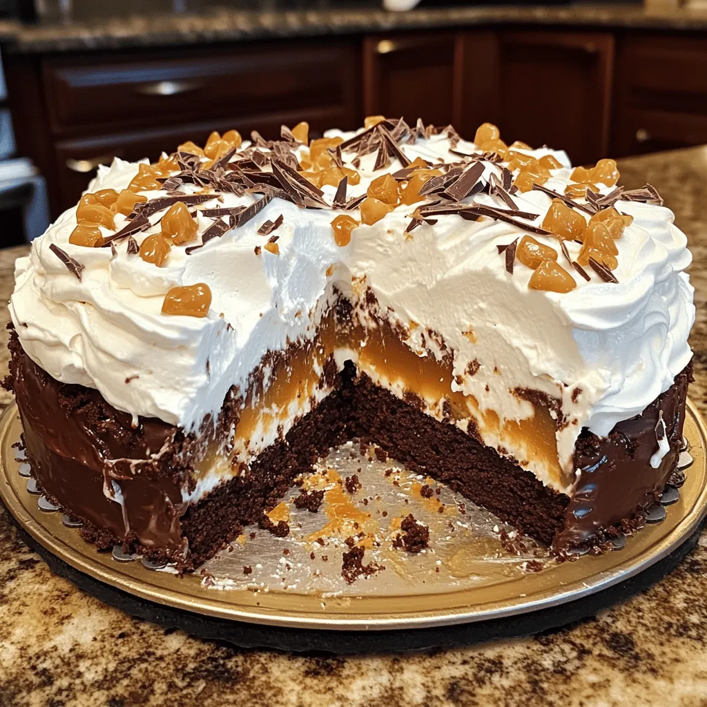 To make Better Than Anything Cake, you will need these ingredients: - 1 chocolate cake mix (plus ingredients needed on the box) - 1 can (14 oz) sweetened condensed milk - 1/2 cup caramel sauce (store-bought or homemade) - 1 cup heavy whipping cream - 1/4 cup powdered sugar - 1 teaspoon vanilla extract - 1 cup toffee bits (chocolate-covered or plain) - Shaved dark chocolate or chocolate chips for garnish You can swap some ingredients for different flavors. Try these: - Use vanilla cake mix for a lighter flavor. - Substitute butterscotch sauce for caramel for an extra twist. - For a dairy-free version, use coconut cream instead of heavy cream. - Use dairy-free condensed milk to make it vegan. Choosing the best ingredients makes your cake taste even better. Here are some tips: - Pick a high-quality chocolate cake mix for rich flavor. - Look for sweetened condensed milk with no added preservatives. - Use fresh heavy cream for the best whipped topping. - Choose toffee bits that are crunchy and flavorful. - For the chocolate garnish, select good quality chocolate for a richer taste. Now that you have the right ingredients, you are ready to create this mouthwatering cake! For the full recipe, check the details above. To start, preheat your oven to 350°F (175°C). Grab a 9x13 inch baking pan and prepare it with cooking spray or parchment paper. Next, make the chocolate cake mix according to the box instructions. This usually means adding water, eggs, and oil. Once mixed well, pour the batter into the prepared pan. Bake it for the time listed on the box. After baking, let the cake cool for about 15-20 minutes in the pan. While the cake is still warm, take the end of a wooden spoon or a skewer. Poke holes all over the top of the cake, reaching the bottom. Make sure to create plenty of holes, as this helps the cake soak up the flavors. Now, mix the sweetened condensed milk and caramel sauce in a bowl. Pour this mixture over the cake, making sure it fills all the holes. Let the cake absorb this sweet goodness. After adding the condensed milk mixture, place the cake in the refrigerator for about 2 hours. This chilling time allows the flavors to come together and the cake to set. While you wait, prepare the whipped topping. In a mixing bowl, blend the heavy whipping cream, powdered sugar, and vanilla extract. Use an electric mixer to whip until you see stiff peaks. Once the cake has chilled, frost it with the whipped cream. Finally, sprinkle toffee bits on top. For an extra touch, add some shaved dark chocolate or chocolate chips as a garnish. Enjoy your Better Than Anything Cake! For the complete recipe, check out the [Full Recipe]. To make the best whipped topping, use cold heavy cream. Cold cream whips up better. Combine it with powdered sugar and vanilla extract in a mixing bowl. Use an electric mixer on medium-high speed. Whip until you get stiff peaks, which usually takes 3 to 5 minutes. This means the cream holds its shape well. Too much whipping can turn cream into butter, so stop once you see those peaks. One big mistake is not poking enough holes in the cake. If you don’t poke enough holes, the sweetened condensed milk won’t soak in well. Also, make sure to let the cake cool a bit before adding the milk mixture. Adding it too soon can make the cake too soggy. Lastly, don’t skip chilling the cake before adding the topping. Refrigeration helps set the flavors and improves texture. To boost flavor, consider adding a pinch of salt to the whipped cream. This makes the sweetness pop. You can also drizzle some extra caramel sauce on top for a beautiful look. For a fun twist, use different toppings like crushed cookies or fresh fruit. To make your cake more eye-catching, sprinkle shaved dark chocolate or chocolate chips on top. This adds both taste and flair, making your cake a showstopper at any gathering. {{image_2}} You can change the flavor of Better Than Anything Cake easily. Try using vanilla cake mix instead of chocolate. This gives a lighter taste. For a fall twist, use pumpkin spice cake mix. The warm spices add a cozy touch. You can also mix in different extracts like almond or coconut for more fun flavors. If you need gluten-free options, use a gluten-free chocolate cake mix. Many brands taste great and work well. When using gluten-free cake mix, check the instructions. You may need to adjust the liquid ingredients. For dairy-free, swap the sweetened condensed milk with coconut milk. Use a dairy-free whipped topping for the best results. Serve Better Than Anything Cake chilled for the best taste. A scoop of vanilla ice cream pairs wonderfully with it. You can also top it with fresh berries. Strawberries or raspberries add a nice tart flavor. For a fun touch, drizzle extra caramel sauce over each slice. Make this cake your own by trying these variations. Each change adds a new layer of fun and flavor to this already amazing dessert. For the full recipe, check out the details above! Store leftover Better Than Anything Cake in the fridge. Place it in an airtight container. You can also cover the dish tightly with plastic wrap. This keeps the cake fresh and moist. Do not leave it out at room temperature for too long. If you want to enjoy a slice warm, heat it in the microwave. Use a low setting for about 10-15 seconds. Check the cake to ensure it’s warm but not hot. You can also turn leftover cake into a trifle. Layer pieces with whipped cream and fruit for a fun dessert. The cake stays good for about 4-5 days in the fridge. After that, the taste may change. If you freeze it, it can last for about 2 months. Wrap it well in plastic wrap before freezing. Just remember to thaw it in the fridge overnight before serving. Better Than Anything Cake is a treat for chocolate lovers. The mix of sweetened condensed milk and caramel makes it rich and creamy. Each bite melts in your mouth. The toffee bits add a crunchy texture, making each slice unique. It’s easy to make and always impresses guests. I love how it tastes better as it sits. The flavors blend beautifully over time, creating a dessert that’s hard to resist. Yes, you can prepare Better Than Anything Cake a day in advance. This cake tastes even better when chilled overnight. Just follow the recipe, and then refrigerate it. Cover the cake tightly with plastic wrap to keep it fresh. When you’re ready to serve, simply add the whipped topping. This makes it a great option for parties or gatherings. If your cake turns out too dry, don’t worry! You can fix it with a simple trick. Use a mixture of milk or cream and sugar. Drizzle this over the cake to add moisture. Let it soak for a while. This will help bring back some of the cake’s softness. If you make Better Than Anything Cake, the sweetened condensed milk helps keep it moist. Just remember not to overbake! You learned about key ingredients, step-by-step baking, and storage tips. Choosing the right ingredients enhances flavor and quality. Avoid common mistakes to achieve the perfect cake. Explore variations for fun twists and dietary needs. Remember to store your leftovers properly to keep them fresh. With these insights, anyone can make a delicious cake that impresses. Enjoy baking and sharing your creation with others!
