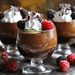 - 2 ripe avocados, peeled and pitted - 1/2 cup unsweetened cocoa powder - 1/3 cup honey or maple syrup - 1/4 cup almond milk (or any milk of choice) - 1 teaspoon pure vanilla extract - Pinch of sea salt - Optional toppings: whipped coconut cream, shaved chocolate, fresh berries - Avocados: They provide healthy fats, vitamins, and minerals. They help keep your heart healthy and your skin glowing. - Cocoa Powder: This adds rich chocolate flavor and is full of antioxidants. It can improve your mood and heart health. - Honey or Maple Syrup: Both are natural sweeteners. They give energy and may help with digestion. - Almond Milk: Low in calories, this milk is also dairy-free. It helps keep your bones strong with added vitamins. - Vanilla Extract: This adds flavor and can help reduce stress. Plus, it’s a natural sweetener without added sugar. - Sea Salt: Just a pinch enhances the taste of chocolate. It also helps balance your body’s fluids. Adding toppings can make your mousse even better. Here are some tasty choices: - Whipped Coconut Cream: This adds a light and fluffy texture. It’s great for dairy-free diets. - Shaved Chocolate: It gives an extra chocolate kick. Plus, it looks fancy on top. - Fresh Berries: Strawberries or raspberries add a burst of color and tangy flavor. They also add vitamins and fiber. Using these ingredients, you can create a rich and creamy mousse. Each part brings joy and health to your dessert. For the complete recipe, check out the Full Recipe. To make this rich and creamy chocolate avocado mousse, follow these steps closely. Start by gathering your ingredients. You will need ripe avocados, cocoa powder, honey or maple syrup, almond milk, vanilla extract, and a pinch of sea salt. 1. Blend the Avocados and Cocoa: In a food processor or blender, add the peeled and pitted avocados. Pour in the unsweetened cocoa powder. Blend until smooth and creamy. Be sure to scrape down the sides as needed. 2. Add Sweetness and Creaminess: Next, add the honey or maple syrup, almond milk, vanilla extract, and a pinch of sea salt. Blend again until the mixture is silky. 3. Taste and Adjust: Take a moment to taste the mousse. If you want it sweeter, add more honey or maple syrup. Blend again to mix. 4. Transfer and Chill: Once smooth, transfer the mousse to your serving bowls or glasses. 5. Chill for Best Results: Put the mousse in the fridge for at least 30 minutes. This step is key for the best texture and flavor. 6. Add Toppings: Before serving, top with whipped coconut cream, shaved chocolate, or fresh berries. These toppings add flavor and a nice look. Using a food processor or blender makes this recipe easy. Here are some tips to help you get the best results: - Make Sure Ingredients Are Room Temperature: This helps the blending process. Cold ingredients can make it harder to achieve a smooth texture. - Blend in Batches if Needed: If your blender or processor is small, blend in smaller batches. This will help ensure everything mixes well. - Scrape Down Sides Often: This will help all ingredients blend evenly. You want a smooth and creamy mousse. Chilling time is very important for the mousse. Here’s why: - Flavors Develop: As the mousse chills, the flavors meld together. This makes every bite taste better. - Texture Improvement: Chilling helps the mousse firm up. This gives it a rich and creamy texture that feels luxurious in your mouth. - Serving Temperature: A chilled mousse is refreshing, especially after a meal. It makes a great dessert option. Following these steps and tips will help you create a delicious chocolate avocado mousse that everyone will love. Enjoy this simple yet gourmet treat! For the complete recipe, check the Full Recipe section. To get the perfect texture in your mousse, start with ripe avocados. They should feel soft but not mushy. When blending, make sure to scrape down the sides of the bowl. This ensures an even mix. Use a high-speed blender or food processor for a smooth finish. If the mixture feels too thick, add a bit more almond milk. This will create that silky, creamy texture we all love. One common mistake is not using ripe avocados. If they are too hard, your mousse will lack creaminess. Mixing too quickly can also lead to lumps. Always blend on a low speed first, then increase it. Another mistake is skipping the chilling step. Chilling helps the flavors meld and firm up the mousse. Lastly, don’t rush the taste test! It’s essential to adjust the sweetness to your liking. For a stunning presentation, serve the mousse in clear dessert glasses. This showcases its rich, dark color. Add a dollop of whipped coconut cream on top. Sprinkle shaved chocolate and fresh berries for a pop of color. Mint leaves can add a fresh touch. Remember, how you present your dessert can make it more enticing. Enjoy your rich and creamy chocolate avocado mousse! For the complete recipe, check out the Full Recipe section. {{image_2}} You can switch out honey or maple syrup for other sweeteners. Agave nectar works great if you want a low-glycemic option. Coconut sugar is another choice. It adds a nice caramel flavor. Stevia or monk fruit sweetener can also work. These options can lower calories while keeping it sweet. This mousse is already dairy-free thanks to avocados and almond milk. If you want a nut-free option, use oat milk or soy milk instead. For a vegan dessert, stick to maple syrup or agave nectar. Just remember to check labels if you buy pre-made products. Some may contain dairy. You can enhance the mousse with spices and extracts. A pinch of cinnamon or cayenne adds warmth and depth. For a minty twist, mix in a drop of peppermint extract. Coffee or espresso powder can boost chocolate flavor. You can even add a splash of orange juice for a citrus touch. Mixing in these flavors can make your mousse uniquely yours! For the full recipe, check out the complete guide to making this rich and creamy delight. Store leftover chocolate avocado mousse in an airtight container. This keeps it fresh and tasty. You should try to eat it within three days. If you notice any discoloration, it is best to discard it. To keep your mousse fresh, cover the top with plastic wrap. Press it gently against the mousse to limit air exposure. This helps prevent browning. You can also place a layer of whipped coconut cream on top. This adds flavor and can seal in moisture. You can freeze chocolate avocado mousse for later enjoyment. Use a freezer-safe container or ice cube trays. Just remember to leave some space for expansion. When you’re ready to enjoy it, thaw it in the fridge overnight. Re-blend it if needed for a creamy texture. For the full recipe, check out the details above. Yes, you can make this mousse ahead of time. It tastes great after chilling. I recommend making it a day in advance. Just store it in the fridge in an airtight container. This will help the flavors blend nicely. Avocado adds creaminess and healthy fats to desserts. It is rich in vitamins. These vitamins support skin and heart health. Avocado also helps keep you full longer, which is great for snacking. Plus, it has fiber, which aids digestion. Using avocado in desserts makes them tasty and nutritious. To lower the sugar, you can use less honey or maple syrup. You can also try using ripe bananas. Bananas add natural sweetness without extra sugar. Another option is to use unsweetened cocoa powder. This keeps the flavor rich while cutting down on sugar. You learned how to make a tasty chocolate avocado mousse. We covered its simple ingredients and their health perks. I shared tips to perfect the texture and avoid common mistakes. Explore variations that fit your tastes, like vegan options. Remember to store any leftovers properly to keep them fresh. Enjoy making this mousse as a fun, healthy treat. It’s easy and rewarding!