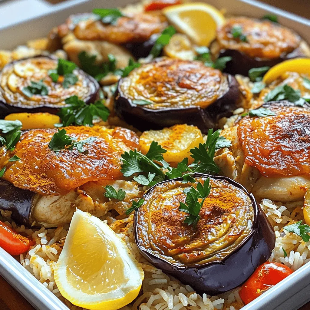 To make Maqluba, you need these key items: - 2 cups basmati rice, rinsed - 500g chicken thighs, bone-in, skinless - 1 large eggplant, sliced into rounds - 2 medium tomatoes, sliced - 1 large onion, sliced - 3 cloves garlic, minced - 4 cups chicken broth - 1 teaspoon ground cumin - 1 teaspoon ground turmeric - 1 teaspoon ground cinnamon - ½ teaspoon black pepper - Salt to taste - ¼ cup olive oil - Fresh parsley or cilantro for garnish - Lemon wedges for serving These ingredients create the layers of flavor and texture that make this dish special. You can swap out some items if you need to. Here are a few ideas: - Chicken: Use lamb or beef if you prefer. - Rice: Jasmine rice works well too. - Eggplant: Zucchini can replace it for a different taste. - Broth: Vegetable broth is a good option for a lighter flavor. These substitutes keep the dish tasty while fitting your needs. Using high-quality ingredients is key to great Maqluba. Fresh vegetables boost the flavor. Good rice absorbs broth well. Quality meat makes the dish tender. Local and organic items often taste better. They also support farmers. So, when you shop, choose fresh and flavorful ingredients. This makes your Maqluba even more special. For the full recipe and instructions, check out the [Full Recipe]. Start by prepping your ingredients. First, sprinkle salt on the sliced eggplant. Let it sit for about 20 minutes. This draws out moisture. After that, rinse the eggplant and pat it dry. It will taste better. Next, heat a large pot over medium heat. Pour in the olive oil. Add the sliced onions and cook until they turn soft and clear. This takes about 5 minutes. Then, toss in the minced garlic and chicken thighs. Fry them until they are browned on all sides. This step builds flavor. Now it's time to add your spices. Sprinkle the cumin, turmeric, cinnamon, black pepper, and salt into the pot. Stir everything together. Let it cook for another 2-3 minutes. This helps the spices release their lovely aroma. Now, layer your dish! First, place the sautéed chicken evenly at the bottom of the pot. Next, add the sliced tomatoes and eggplant on top. This creates a beautiful base for your meal. Then, it's time for the rice. Spread the rinsed basmati rice over the chicken and veggies. Ensure it covers everything. After that, carefully pour the chicken broth over the rice. Make sure the rice is fully submerged. Bring it to a gentle boil. Once boiling, lower the heat to a simmer. Cover the pot tightly and let it cook for about 30-35 minutes. Do not lift the lid during cooking. This keeps the steam inside, helping the rice cook perfectly. After the cooking time, remove the pot from the heat. Let it sit for about 10 minutes. This resting time is key. To flip the Maqluba, place a large serving platter over the pot. With both hands, carefully flip the pot over to release the Maqluba onto the platter. This technique creates a stunning presentation. Garnish your dish with chopped parsley or cilantro. Serve with lemon wedges for a fresh kick. You can find the full recipe [here](#). Enjoy your delicious Maqluba! To make your Maqluba burst with flavor, use fresh herbs. Fresh parsley or cilantro adds a bright touch. A squeeze of lemon just before serving elevates the taste. You can also try adding a pinch of saffron for a unique flair. Plus, let the spices cook well with the chicken. This step releases their full aroma, making every bite a delight. For fluffy rice, always rinse the basmati rice. This removes excess starch and helps prevent clumping. Use the right amount of broth; it should cover the rice fully. Avoid lifting the lid while cooking. This keeps the steam inside, ensuring the rice cooks evenly. After cooking, let it rest for a bit. This helps the grains firm up and makes flipping easier. One common mistake is overcooking the rice. Monitor the cooking time closely. If you see water pooling, your rice might be too wet. Another issue is not salting enough. Taste as you go. If the chicken and broth lack flavor, your Maqluba will too. Finally, be careful when flipping the pot. Use a sturdy platter and flip swiftly to keep the beautiful layers intact. For the complete recipe, check out the Full Recipe. {{image_2}} Maqluba varies by region. In Jordan, cooks often use lamb. In Palestine, it's common to add fried cauliflower. Each area puts its spin on this dish. You can taste the local flavors in each bite. This makes maqluba a fun dish to explore. You can easily adapt it to fit your taste. You can change up the vegetables in your maqluba. If you don’t like eggplant, try zucchini or bell peppers. Carrots add a nice sweetness, too. You can also try adding chickpeas for extra protein. These swaps keep the dish fresh and exciting. Don’t be afraid to mix and match. Use what you have on hand. Maqluba can easily be made vegan. Just skip the meat and use vegetable broth instead. You can add more veggies for flavor and texture. Think about using mushrooms for their earthy taste. Tofu is another great option for protein. This way, you can enjoy maqluba with everyone. No one has to miss out on this tasty dish. For the full recipe, check out the details above. After cooking your Maqluba, let it cool down to room temperature. This step is key. It helps keep the rice from becoming mushy. Once cool, transfer the Maqluba to an airtight container. Place it in the fridge. It will stay fresh for about three to four days. When you’re ready to enjoy leftovers, take the Maqluba out of the fridge. You can reheat it on the stove or in the microwave. For the stove, add a splash of broth or water. Heat on low until warm. Stir gently to avoid breaking the rice. If using a microwave, cover the dish. Heat in short bursts, stirring in between. This keeps it moist and tasty. If you want to store Maqluba for longer, freezing works well. First, let it cool completely. Then, portion the dish into freezer-safe containers. Make sure to leave some space at the top, as rice expands when frozen. Seal the containers tightly. Maqluba can last for up to three months in the freezer. To eat, thaw overnight in the fridge. Reheat as mentioned above. Enjoy the flavors just like when it was freshly made! Maqluba comes from the Middle East, mainly Palestine and Jordan. The name means "upside down" in Arabic. This dish has a rich history, dating back many years. It reflects the culinary traditions of the region and uses simple yet flavorful ingredients. Families often make it for special occasions or gatherings. The act of flipping the pot adds to the fun and excitement of serving it. Yes, you can use different types of meat in Maqluba. While chicken is common, lamb or beef also works well. Some even use fish for a unique twist! Choose what you like best or what you have on hand. Just remember to adjust cooking times based on the meat you choose. Cooking time for lamb might be longer, while fish will cook faster. To know if your rice is cooked just right, check its texture. It should be soft but not mushy. The rice should absorb all the broth and be fluffy. The best way to check is to taste a small spoonful. If it’s ready, turn off the heat and let it sit for a few minutes. This resting time helps the flavors settle. Following the [Full Recipe] will guide you through this step. In this post, we explored the key ingredients for Maqluba and their substitutes. I shared step-by-step cooking instructions, tips for enhancing flavor, and how to avoid common mistakes. We also discussed regional variations and storage options. With the right ingredients and techniques, you can create a delicious Maqluba. Enjoy experimenting with flavors and make it your own. Cooking is about happiness and sharing food with loved ones. Happy cooking!