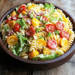 - 8 oz rotini pasta - 4 slices of turkey bacon, cooked and crumbled - 1 cup cherry tomatoes, halved - 1 cup lettuce, shredded (romaine or iceberg) - 1/2 cup mayonnaise - 1 tablespoon Dijon mustard - 1 tablespoon apple cider vinegar - 1 teaspoon garlic powder - Salt and pepper to taste - 2 green onions, sliced - 1/4 cup shredded cheddar cheese (optional) - Large mixing bowl - Small bowl for dressing - Whisk - Pot for boiling pasta - Strainer When I make this Damn Good BLT Pasta Salad, I love to gather all my ingredients first. The rotini pasta is my base. It holds the dressing well, making every bite tasty. Then, I add cooked turkey bacon. It gives a nice crunch and smoky flavor. The cherry tomatoes add a sweet burst, while the lettuce brings freshness. For the creamy dressing, I use mayonnaise, Dijon mustard, and apple cider vinegar. This mix gives a tangy and rich flavor. A little garlic powder adds depth. Don’t forget salt and pepper to make it pop! You will need a large mixing bowl to combine everything. A small bowl for the dressing helps keep things neat. I use a whisk to blend the dressing until it's smooth. A pot and strainer are vital for cooking and draining the pasta. With these ingredients and tools, you are ready to create a delicious salad. For the full recipe, check out the detailed instructions provided. Start by boiling the rotini pasta. Follow the package instructions for the right cooking time. Typically, you want it to be al dente, so keep an eye on it. Once it's cooked, drain the pasta and rinse it under cold water. This step stops the cooking and cools it down quickly. Set it aside while you prepare the other ingredients. In a large mixing bowl, combine your cooled pasta with crumbled turkey bacon, halved cherry tomatoes, and shredded lettuce. Make sure to mix them well, but be gentle. This keeps the lettuce crisp and the tomatoes intact. Once combined, set this bowl aside while you work on the dressing. In a separate small bowl, whisk together the mayonnaise, Dijon mustard, apple cider vinegar, and garlic powder. This combination gives the dressing a nice balance of creaminess and tang. Don’t forget to season it with salt and pepper to taste. Adjust it until it's just right for your palate. Now, pour that delicious dressing over your pasta mixture. Toss everything together gently until well coated. This is where the flavors start to blend. For an extra layer of taste, fold in the sliced green onions and optional cheddar cheese. The cheese adds a nice bite and richness to the dish. Finally, chill your pasta salad in the refrigerator for at least 30 minutes. This lets the flavors meld and makes the salad even better. When you’re ready to serve, give it a good toss to redistribute the dressing. Serve it chilled, and enjoy every bite of this Damn Good BLT Pasta Salad! For the full recipe, check the details above. To make your salad truly amazing, start with high-quality mayonnaise. It gives a rich creaminess that brings everything together. For a zesty kick, consider adding a splash of lemon juice. This small touch adds a bright, tangy flavor that makes your salad shine. Want to switch things up? You can use regular bacon instead of turkey bacon. This gives a richer flavor that many people love. If you enjoy fresh tastes, try adding herbs like parsley or cilantro. They bring a vibrant touch and enhance the overall flavor. How you serve your pasta salad matters. Use a clear bowl to show off those colorful ingredients. This makes the dish look even more inviting. For a finishing touch, garnish with extra green onions or cherry tomatoes. It adds a pop of color and makes your salad look gourmet. For the full recipe, check out the [Full Recipe]. {{image_2}} If you want a meat-free twist, swap turkey bacon for sautéed mushrooms or a plant-based bacon alternative. Mushrooms add a savory, umami flavor that makes the salad just as enjoyable. You can use any type of mushroom you like, but I recommend cremini or shiitake for the best taste. Their texture works well with the pasta and other fresh ingredients. For those who love a rich, creamy texture, you can increase the mayonnaise amount. Adding extra mayo makes every bite smooth and delicious. You can also mix in some Greek yogurt for added creaminess and a tangy flavor. This little trick packs in protein and keeps the salad feeling light. Want to boost the nutrition? Toss in more veggies! Bell peppers, cucumbers, and avocados are great choices. Bell peppers add crunch and sweetness, while cucumbers bring a refreshing bite. Avocados add creaminess and healthy fats. Mix and match to find your favorite combination. Each addition makes the salad even more colorful and tasty! For the full recipe, check out the [Full Recipe]. To keep your Damn Good BLT Pasta Salad fresh, store it in an airtight container. This way, it lasts up to 3 days in the fridge. I recommend eating it within this time for the best taste and texture. Freezing this pasta salad is not a good idea. The pasta can become mushy when thawed. You want to enjoy the crunch of fresh veggies and the softness of the pasta, not a soggy mess. When you pull out leftovers, give them a little refresh. A splash of vinegar or olive oil can brighten the flavors. Just mix it in well before serving. This simple trick will make your pasta salad taste almost as good as the first time! Yes, chilling the salad enhances the flavors, making it perfect for meal prep. When you let the salad sit, the tastes blend together. This makes each bite even better. I often make this a day in advance. It saves time and gives me more chances to enjoy it later. This pasta salad pairs well with grilled meats or sandwiches. It adds a fresh, tasty side to any meal. I love serving it with grilled chicken or burgers. You can also enjoy it at picnics or barbecues. It’s a crowd-pleaser. You can easily make this recipe gluten-free. Just substitute rotini pasta with gluten-free pasta options available in stores. There are many types to choose from, like rice or corn pasta. They work well and taste great in this salad. This blog post guided you through making a tasty BLT pasta salad. We covered key ingredients, step-by-step instructions, and handy tips. You learned how to tweak the recipe, store leftovers, and even explore variations. In the end, this dish is both simple and fun. It’s great for gatherings or meal prep. Enjoy mixing flavors and colors to make it your own. Happy cooking!