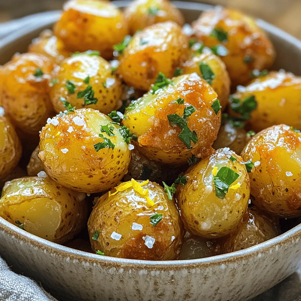 - 1.5 pounds baby potatoes, halved - 4 tablespoons unsalted butter, melted - 5 cloves garlic, minced - 2 tablespoons fresh parsley, chopped - 1 teaspoon dried thyme - Salt and pepper to taste - Zest of 1 lemon - Baking sheet - Parchment paper - Mixing bowl - Measuring spoons Gathering the right ingredients and tools makes cooking easier and more fun. The baby potatoes are small and perfect for roasting. Their size helps them cook evenly and become tender inside. You need fresh garlic for the best flavor. Minced garlic adds a rich taste. The melted butter will coat the potatoes, making them soft and tasty. Fresh parsley adds color and a burst of freshness. Dried thyme gives a warm, earthy flavor. Be sure to have salt and pepper on hand. They will enhance the dish's overall taste. Lemon zest adds a bright note that wakes up the flavors. The tools are simple. A baking sheet helps the potatoes roast well. Parchment paper makes cleanup easy. A mixing bowl is where you'll combine your ingredients. Measuring spoons ensure you get the right amounts. With these ingredients and tools ready, you're set to make easy baked garlic butter potatoes that everyone will love! For the complete recipe, refer to the Full Recipe. 1. Preheat the oven to 400°F (200°C). This step is key for even cooking. 2. In a large mixing bowl, combine melted butter, minced garlic, fresh parsley, dried thyme, lemon zest, salt, and pepper. Mix them well to create a flavorful garlic butter sauce. The aroma will be amazing! 1. Add the halved baby potatoes to the bowl. 2. Toss them in the garlic butter mixture. Ensure every potato half is well-coated. This ensures maximum flavor in each bite. 1. Arrange the coated potatoes in a single layer on a baking sheet lined with parchment paper. This makes cleanup easy. 2. Bake in the preheated oven for 30-35 minutes. Flip them halfway through for even cooking. You want them golden brown and fork-tender. Following these steps will lead you to delicious garlic butter potatoes. For the full recipe, check out the details above. To get the most flavor from these potatoes, use fresh herbs. Fresh parsley adds brightness. You can also try fresh thyme for an earthy note. Both herbs make a big difference. Adjust the garlic amount based on what you like. If you love garlic, add more! For a milder taste, use less. The garlic butter sauce is key to the dish's success. Getting potatoes golden brown is all about the right technique. First, don’t crowd the baking sheet. This allows heat to circulate and crisp them up. Second, flip the potatoes halfway through baking. This helps them cook evenly and brown nicely. If you skip this step, some may end up soft while others are crispy. Achieving that perfect texture makes all the difference in your dish. For the full recipe, I recommend following the steps closely to ensure a tasty outcome. {{image_2}} You can make these baked garlic butter potatoes even more exciting. Try adding cheese for a cheesy twist. Cheese melts beautifully and adds a creamy texture. You can use cheddar, mozzarella, or even parmesan. Just sprinkle it on top during the last ten minutes of baking. Another way to spice things up is with red pepper flakes. They add a nice kick to the dish. Start with a small amount, then add more if you like heat. Mix the flakes into the garlic butter sauce before coating the potatoes. This adds depth and warmth to each bite. Want to make your dish heartier? Add vegetables like carrots or bell peppers. They cook well alongside the potatoes. Cut them into similar sizes to ensure even cooking. This way, you create a colorful and tasty one-pan meal. If you want to go all out, make it a one-pan meal by adding protein. Try chicken or shrimp, seasoned with the same garlic butter. This turns your side dish into a full meal. Plus, it simplifies cleanup since everything bakes together on one sheet. For the complete recipe, check out the Full Recipe section. To keep your baked garlic butter potatoes fresh, use an airtight container. Glass or plastic containers work well. Make sure to let the potatoes cool before sealing them. In the fridge, they will last about three to four days. If you want to enjoy them later, consider freezing them. However, know that freezing can change their texture. When you are ready to eat your leftovers, the oven is the best way to reheat. Preheat your oven to 350°F (175°C). Spread the potatoes on a baking sheet and heat for about 15 minutes. This keeps them crispy. You can also use a microwave, but be careful. Microwaving can make them soggy. To avoid sogginess, heat them in short bursts and let them sit for a minute between heats. Enjoy your tasty potatoes! For the full recipe, check out the details above. Yes, you can use other types of potatoes. I recommend these options: - Yukon Gold: These potatoes are creamy and great for baking. - Red potatoes: They hold their shape well and have a nice texture. - Russet potatoes: These are fluffy, perfect for a heartier dish. Feel free to experiment. Each type gives a unique taste and texture. You can easily make this dish vegan. Here are some great options: - Use vegan butter: Brands like Earth Balance or Miyoko’s are good choices. - Substitute with olive oil: It adds a nice flavor and keeps it healthy. - Try coconut oil: It gives a subtle sweetness and richness. These swaps will keep the dish tasty and plant-based. These potatoes pair well with many dishes. Here are some ideas: - Grilled chicken: The flavors complement each other well. - Roasted vegetables: They add color and nutrients to your meal. - A fresh salad: A crisp salad balances the richness of the potatoes. You can mix and match to create a delicious spread. For the full recipe, check the earlier section! We explored a simple and tasty recipe for baked garlic butter potatoes. You learned about essential ingredients, tools, and step-by-step instructions. Tips for flavor and texture ensure your potatoes shine. We also discussed fun variations and smart storage tips. Baking these potatoes is easy and satisfying. The right choice for a side dish adds flavor to any meal. Enjoy cooking and sharing this dish with friends and family! Happy baking!