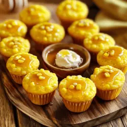 - 1 cup cornmeal - 1 cup all-purpose flour - 1 tablespoon baking powder - ½ teaspoon salt - 1 tablespoon sugar - 1 cup buttermilk - 2 large eggs - ¼ cup unsalted butter, melted - ½ cup corn kernels (fresh or frozen) - ½ teaspoon cayenne pepper (optional) - ¼ cup honey (for drizzling) - ½ cup whipped honey butter (for serving) Gather these ingredients to make your Southern-Style Honey Butter Cornbread Poppers. Cornmeal forms the base. The flour gives it structure. Baking powder helps them rise. Salt enhances the flavor. Sugar adds a touch of sweetness. For the wet mix, buttermilk keeps it moist. Eggs bind everything together. Melted butter adds richness. You can use fresh or frozen corn for a delightful sweetness. If you want heat, cayenne pepper is a good choice. Don't forget the honey. Drizzle it on top after baking. The whipped honey butter makes a perfect dip. This recipe is a great mix of sweet and savory. Check the Full Recipe for more details. - Preheat your oven to 400°F (200°C). - Grease a mini muffin tin or use mini muffin liners. - In a large bowl, combine 1 cup cornmeal, 1 cup all-purpose flour, 1 tablespoon baking powder, ½ teaspoon salt, and 1 tablespoon sugar. Whisk until mixed well. - In a separate bowl, whisk together 1 cup buttermilk, 2 large eggs, and ¼ cup melted butter. - Pour the wet mixture into the dry ingredients. Stir gently until just combined. A few lumps are okay. - Spoon the batter into the muffin tin. Fill each cup about ¾ full. - Bake for 12-15 minutes. The tops should turn golden brown. A toothpick should come out clean when inserted. - Once baked, let the poppers cool in the pan for 5 minutes. Then transfer them to a wire rack. - Drizzle honey over the warm poppers before serving. Enjoy with whipped honey butter on the side! For the full recipe, check out the details above. To make your cornbread poppers light and fluffy, avoid over-mixing the batter. Mix just until the dry and wet ingredients blend. A few lumps are fine! Measure cornmeal and flour with care. Use a spoon to scoop flour into a measuring cup and level it off with a knife. This method keeps your measurements accurate and helps with texture. You can add herbs or spices to boost the flavor. Try a pinch of thyme or rosemary for a fresh taste. If you like heat, cayenne pepper adds a nice kick. When it comes to corn, fresh corn kernels give a sweet crunch. Frozen corn works well, too, and saves time. Just thaw and drain them before adding. To impress, serve your poppers on a rustic wooden board. A colorful plate adds charm, too. Place the whipped honey butter in a small bowl for dipping. It looks great and makes it easy for guests to enjoy. Drizzle honey over the warm poppers just before serving. This adds sweetness and makes the dish shine. For the full recipe, check the earlier section! {{image_2}} You can easily change the flavor of your cornbread poppers. A spicy version is simple to make. Just add diced jalapeños to the batter. This gives your poppers a nice kick. If you love cheese, you can make cheesy cornbread poppers. Add shredded cheddar cheese into your batter. The cheese melts and makes the poppers extra tasty. Not everyone can eat regular cornbread. For those who need gluten-free options, use alternative flours. Almond flour or a gluten-free blend works well. You can still enjoy the same great taste. If you follow a vegan diet, you can swap out the eggs and buttermilk. Use flaxseed meal mixed with water for eggs. For buttermilk, mix plant milk with lemon juice. These swaps let everyone enjoy these poppers. Cornbread poppers go well with many dishes. They are great with soups or stews. The warm poppers soak up the flavors nicely. They also make a fun side for BBQ or picnics. Serve them with your favorite sauces or dips for extra flavor. For the full recipe, check back to see how to make these delightful treats. To keep your Southern-Style Honey Butter Cornbread Poppers fresh, you have a couple of easy options. First, place the poppers in an airtight container. You can store them in the fridge for up to three days. If you want to save them longer, freeze them. Just wrap each popper in plastic wrap and then put them in a freezer bag. They can last up to three months in the freezer. When it's time to enjoy them again, reheat the poppers in the oven. Preheat your oven to 350°F (175°C). Place them on a baking sheet and heat for about 10 minutes. This method helps keep the poppers soft and warm without losing their texture. You can also use the microwave. Heat them for about 20 seconds, but be careful not to overdo it, as they may get tough. These tasty poppers stay fresh for about three days in the fridge. If they are frozen, they can stay good for up to three months. Always check for signs of spoilage before eating. If the poppers smell off or have a dry, hard texture, it’s best to toss them out. Fresh poppers should feel soft and smell sweet with a hint of honey. Trust your senses; they are your best guide! The best way to reheat cornbread poppers is in the oven. Preheat your oven to 350°F (175°C). Place the poppers on a baking sheet. Heat for about 5-10 minutes. This keeps them soft and warm. You can also use a microwave, but they may become a bit chewy. Just heat for 15-20 seconds at a time. Yes, you can make these cornbread poppers ahead of time. Bake them and let them cool completely. Then, store them in an airtight container. They will stay fresh for up to three days in the fridge. You can also freeze them for up to a month. Just thaw and reheat when you are ready to enjoy. If you don’t have buttermilk, don’t worry! You can make a quick substitute. Mix 1 cup of milk with 1 tablespoon of vinegar or lemon juice. Let it sit for about 5 minutes to thicken. This will work well in the recipe and give you a nice tang. To give your cornbread poppers a spicy kick, add more cayenne pepper. You can also mix in diced jalapeños or hot sauce. Start with a small amount and taste the batter. Adjust to your heat preference before baking. Yes, these cornbread poppers are great for freezing. After baking, let them cool completely. Place them in a freezer-safe bag or container, separating layers with parchment paper. To serve, thaw them in the fridge and reheat in the oven for the best texture. Enjoy these tasty bites anytime! These cornbread poppers are an easy treat with great flavor. We covered ingredients, mixing, and baking steps. I shared tips to get the best texture. You can even change flavors to match your taste. Storing leftovers is simple, too. Try serving these poppers at your next gathering. They impress guests and make every meal special. Enjoy every bite and have fun in the kitchen!