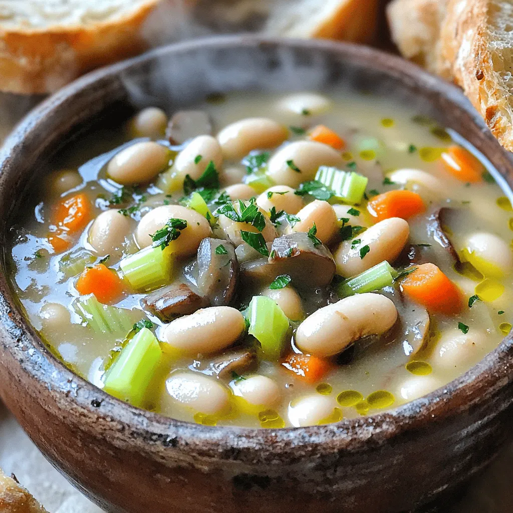 To make Cozy White Bean Mushroom Stew, gather these key ingredients: - 2 cups diced mushrooms (button or cremini) - 1 can (15 oz) white beans (cannellini or great northern), drained and rinsed - 1 large onion, chopped - 2 cloves garlic, minced - 2 carrots, diced - 1 celery stalk, diced - 4 cups vegetable broth - 1 teaspoon dried thyme - 1 teaspoon dried rosemary - 1 tablespoon olive oil - Salt and pepper to taste These ingredients give the stew its hearty base. The beans provide protein and creaminess. The mushrooms add a deep, rich flavor that makes every bite satisfying. You can add these optional ingredients for extra nutrition and taste: - 2 cups kale, roughly chopped (for added nutrition) - Fresh parsley for garnish Kale brings a nice crunch and extra vitamins. Fresh parsley adds a pop of color and a fresh taste. For the full recipe, check the Cozy White Bean Mushroom Stew. This stew is not only simple but also packs a lot of flavors. Enjoy making this warm and hearty dish! Start by heating olive oil in a large pot. Use medium heat for the best results. Add the chopped onion. Sauté the onion for 3 to 4 minutes. You want it to soften but not brown. Next, stir in the minced garlic, diced carrots, and diced celery. Cook these for another 5 minutes. This mix should become tender and fragrant. The smell will draw everyone in. Now, it’s time for the mushrooms. Add the diced mushrooms to the pot. Cook them for 6 to 7 minutes. Stir often so they brown nicely. When cooked, they will release moisture. This step adds depth to the stew's flavor. Combine everything in the pot. Stir well to mix the ingredients. This will ensure even cooking. Pour in the vegetable broth now. Add the rinsed white beans. Sprinkle in the dried thyme and rosemary. Stir everything together and bring it to a gentle boil. Reduce the heat and let it simmer. Set the timer for 20 to 25 minutes. This allows the flavors to meld perfectly. If you want to add kale, do it in the last 5 minutes of cooking. Before serving, taste and season with salt and pepper. Your cozy white bean mushroom stew is now ready! For the full recipe, check your notes. To make your Cozy White Bean Mushroom Stew shine, adjust the seasonings. Use more thyme or rosemary if you like strong flavors. A squeeze of lemon juice at the end brightens the taste. When cooking mushrooms, make sure to let them brown well. This brings out their natural umami flavor. Avoid overcrowding the pan, as this can lead to steaming. Cook them in batches if needed. Serve this warm stew in deep bowls to keep it cozy. Add a drizzle of olive oil on top for richness. Pair it with crusty bread for a delightful meal. This makes it perfect for dipping. You can also serve it with a fresh salad. A simple green salad balances the hearty stew well. Garnish your stew with fresh parsley for color. This adds a nice touch and freshness. You can also sprinkle some red pepper flakes for a pop of color. Use deep bowls to create an inviting look. The warmth of the stew, along with the garnishes, invites your guests to dig in. For extra flair, consider adding a few sautéed mushrooms on top for texture. Enjoy making your stew not just tasty but also visually appealing! {{image_2}} You can easily switch beans or mushrooms in this stew. If you want a different flavor, try black beans or pinto beans. They bring a nice twist. For mushrooms, shiitake or portobello work well too. They add depth and earthiness. Adding proteins is another great option. You can mix in cooked chicken or sausage for a heartier meal. A few slices of smoked sausage can enhance the flavor. Just remember to adjust cooking times to ensure everything is cooked through. Want more heat? Add crushed red pepper flakes or a splash of hot sauce. Smoked paprika also brings warmth and depth. If you crave creaminess, swap in coconut milk or cashew cream. This adds a rich texture without losing the stew's heartiness. Use seasonal veggies to keep the stew fresh and vibrant. In spring, add peas or asparagus for a pop of color. In fall, use sweet potatoes or butternut squash for a sweet touch. You can also pick fresh herbs from your garden. Thyme and rosemary add wonderful flavors throughout the year. Make this stew your own by using what’s in season. It keeps your meals exciting and helps you enjoy local produce. The Cozy White Bean Mushroom Stew is flexible, so feel free to experiment! For the full recipe, check out the Cozy White Bean Mushroom Stew section. To store your leftover Cozy White Bean Mushroom Stew, let it cool first. Place the stew in an airtight container. This keeps it fresh and prevents odors from other foods. I recommend using glass containers to avoid any plastic taste. Your stew will last in the refrigerator for about 3 to 4 days. It stays tasty during this time, but eat it sooner for the best flavor. Always check for any off smells or changes in color before enjoying leftovers. Freezing the stew is a great way to keep it for longer. Start by letting the stew cool completely. Once cooled, pour it into freezer-safe bags or containers. Leave some space at the top, as liquids expand when frozen. To thaw the stew, place it in the fridge overnight. If you're in a hurry, you can use the microwave. When reheating, stir well to ensure even warmth. I suggest warming it on the stove over low heat for the best taste. This way, it keeps its rich flavors and creamy texture. For the full recipe, you can refer back to the Cozy White Bean Mushroom Stew section. Making this stew takes about 45 minutes. You need 15 minutes to prep all the ingredients. Cooking takes around 30 minutes. This time includes sautéing veggies and simmering the stew. Having everything ready helps speed up the process. Yes, this recipe is vegan-friendly! All the ingredients are plant-based. The white beans provide protein, while the veggies add flavor. You can use vegetable broth to keep it vegan. Just check the label to ensure it contains no animal products. You can add your favorite ingredients to make it your own. Here are some ideas: - Swap white beans for black beans or kidney beans. - Use different mushrooms like shiitake or portobello. - Add proteins like chickpeas for more heartiness. - Spice it up with red pepper flakes or paprika. - Toss in seasonal veggies, like zucchini or bell peppers. - Stir in coconut milk for a creamy texture. For the full recipe, check the previous section. Enjoy exploring flavors! This blog post covers everything you need for a tasty Cozy White Bean Mushroom Stew. We explored essential ingredients, step-by-step cooking, and useful tips for flavor and presentation. Don’t forget the optional kale and parsley for added health and color. Remember, you can switch ingredients based on what you have or like. Customize it, freeze leftovers, and enjoy meals later. This stew is not just warm but also good for you. Happy cooking, and enjoy your hearty stew!