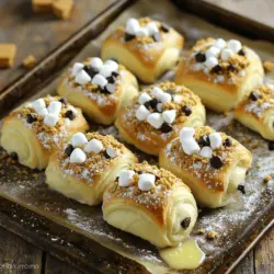 To make S'mores Rolls, you will need the following items: - 1 can (8 oz) refrigerated crescent roll dough - 1 cup mini marshmallows - 1/2 cup chocolate chips (semi-sweet or milk chocolate) - 1/4 cup crushed graham crackers - 2 tablespoons melted butter - 1 teaspoon vanilla extract - Pinch of sea salt - Powdered sugar for dusting (optional) If you want to change things up, here are some swaps: - Use puff pastry instead of crescent roll dough for a flakier roll. - Swap mini marshmallows with regular marshmallows, but cut them smaller. - Try dark chocolate chips for a richer taste. - Use gluten-free graham crackers if you need a gluten-free option. - Replace butter with coconut oil for a dairy-free version. These tools will help you make the S'mores Rolls: - Baking sheet: A flat tray for baking the rolls. - Mixing bowls: One for the filling and one for melting butter. - Pastry brush: For spreading melted butter over the rolls. - Measuring cups and spoons: To measure your ingredients accurately. - Oven mitts: To keep your hands safe when taking the rolls out of the oven. For the full recipe, check out the details above. To start, you need the crescent roll dough. Open the can carefully. Unroll the dough onto a clean surface. You will see triangles. Separate each triangle. This is the base for your S'mores rolls. Make sure the dough stays flat. Now, it’s time for the filling. Grab a small bowl. Add 1 cup of mini marshmallows. Next, mix in 1/2 cup of chocolate chips. You can choose semi-sweet or milk chocolate. Then, add 1/4 cup of crushed graham crackers. This gives that classic S'mores crunch. Mix all the ingredients well. Take one triangle of dough. Place a heaping tablespoon of the S'mores filling at the wide end. Drizzle a bit of melted butter on top. Add a drop of vanilla extract for flavor. Then, sprinkle a pinch of sea salt. This adds a nice twist. Roll the dough from the wide end to the point. Pinch the edges to seal the filling inside. Repeat this for all the triangles. Place the rolls on a greased baking sheet. Make sure to space them apart. Brush the tops with more melted butter. This helps them turn golden brown. Bake in your preheated oven at 375°F for 12-15 minutes. Once golden, remove them and let cool. Dust with powdered sugar if you like. These steps bring your S'mores Rolls to life. Check out the Full Recipe for more details! To make the best s'mores rolls, pay attention to the dough. Use fresh crescent roll dough. If it's too cold, it won't roll easily. Let it sit at room temperature for a few minutes. This helps it become soft and workable. When making the filling, mix well. You want every bite to have chocolate, marshmallow, and graham cracker. So, spread the filling evenly across the dough. Don’t overload the rolls. If you put in too much, they can burst while baking. One common mistake is not sealing the rolls properly. If the edges don't seal, the filling can leak out. Make sure to pinch the dough tightly. Another mistake is not preheating the oven. A hot oven ensures even cooking. If you skip this step, the rolls may come out doughy. Be careful with baking time. If you leave them in too long, they can burn. Check them around 12 minutes. They should be golden brown and puffed up. To boost the flavor of your s'mores rolls, try adding spices. A sprinkle of cinnamon adds warmth. You can also swap out the chocolate. Try white chocolate or even caramel bits for a twist. For a touch of saltiness, add a pinch of sea salt to the filling. It balances the sweetness well. Don't skip the powdered sugar dusting at the end. It adds a nice sweet touch and makes the rolls look pretty. These tips will help you create s'mores rolls that are fun and tasty. For the complete process, check out the Full Recipe. {{image_2}} You can change the filling for your S'mores rolls. Try peanut butter for a nutty twist. Add sliced bananas for some fruity goodness. You can even use caramel sauce for a rich flavor. Mix and match different chocolates too. White chocolate adds a creamy touch. Dark chocolate gives a deep, rich taste. Each filling can change your S'mores rolls into a new treat. Want a gluten-free version? Use gluten-free crescent roll dough. Many brands offer this option at stores. You can also make your own dough using almond or coconut flour. Both options work well and keep the rolls soft. Check the ingredients for your filling too. Mini marshmallows and chocolate chips are often gluten-free. Always read the labels to be sure. For a vegan version, swap regular butter for plant-based butter. Use dairy-free chocolate chips instead of regular ones. Many brands offer delicious options that melt well. Check for vegan marshmallows too; they are available at many stores. Finally, make sure your crescent roll dough is dairy-free. This way, everyone can enjoy the tasty treat without worry. Feel free to explore these variations to make your S'mores rolls even more fun and exciting. For the complete S'mores Rolls recipe, check out the Full Recipe section! After you make S'mores rolls, you might have some left. To store them, let the rolls cool completely. Place them in an airtight container. They will stay fresh for about three days at room temperature. If you want to keep them longer, consider freezing. When you're ready to enjoy leftover S'mores rolls, reheating is easy. Preheat your oven to 350°F (175°C). Place the rolls on a baking sheet. Heat them for about 5-10 minutes. This warms them up nicely and keeps them soft. You can also use a microwave. Heat them for about 15-20 seconds. This method makes them warm, but the texture may change. Freezing S'mores rolls is a great idea if you want to save some for later. After the rolls cool, wrap each one in plastic wrap. Then, place them in a freezer bag. They can last up to two months in the freezer. When you're ready to eat, thaw them in the fridge overnight. Reheat them as described above. Enjoy your delicious treat anytime! For the complete recipe, check out the Full Recipe. Yes, you can use any chocolate you like. Dark, white, or even flavored chocolate works great. Each type brings its own taste. I love using semi-sweet chocolate chips for the classic flavor. Milk chocolate adds a creamy touch, while dark chocolate offers a rich taste. Experiment and find your favorite! Making S'mores Rolls from scratch is easy. You can start by making your own dough. Use flour, sugar, yeast, and butter. Mix until smooth and let it rise. After that, roll it out just like the store-bought dough. Then, fill it with mini marshmallows, chocolate chips, and crushed graham crackers. Follow the baking steps from the Full Recipe to get that perfect golden finish. You can find pre-made S'mores Rolls at some bakeries or specialty stores. Check local grocery stores too. Some shops may have them in the frozen section. If you can't find them, try looking online. Many websites sell delicious treats that you can order straight to your door! S'mores Rolls are fun and easy to make! We covered the key steps, from gathering your ingredients to baking the rolls. You can mix things up with alternative fillings and even try gluten-free or vegan options. Remember to store any leftovers properly for later. Making these rolls can be a hit at any gathering. With practice, you can perfect your technique. Embrace your creativity, and soon, these treats will become a favorite! Keep exploring flavors and enjoy every bite.