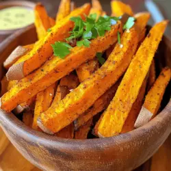 To make crispy oven-baked sweet potato fries, gather these key ingredients: - 2 large sweet potatoes, peeled and cut into fries - 2 tablespoons olive oil - 1 teaspoon sea salt - 1/2 teaspoon black pepper - 1 teaspoon paprika - 1/2 teaspoon garlic powder - 1/2 teaspoon onion powder - 1 tablespoon cornstarch (for extra crispiness) - Fresh parsley, chopped (for garnish) These ingredients will give you the perfect balance of flavor and texture. You can add a few extras to boost the flavor: - Chili powder for heat - Cumin for an earthy note - Parmesan cheese for a savory twist - Fresh herbs like thyme or rosemary for freshness These optional ingredients can elevate your fries and make them even more delightful. If you need to make some swaps, here are a few ideas: - Use coconut oil instead of olive oil for a different taste. - Replace cornstarch with arrowroot powder for a grain-free option. - For a low-sodium version, skip the sea salt and use salt-free seasoning. These substitutions allow you to enjoy crispy sweet potato fries while meeting your dietary needs. For the full recipe, check out the detailed instructions provided. To make crispy oven-baked sweet potato fries, follow these steps closely. 1. Preheat your oven to 425°F (220°C). This high heat helps make the fries crispy. 2. Line a baking sheet with parchment paper. This makes cleanup easy and prevents sticking. 3. Prepare the sweet potatoes. Peel and cut them into fries. Aim for uniform sizes to cook evenly. 4. In a large bowl, combine the cut fries and olive oil. Toss them well so all fries get coated. 5. Mix your spices. In a small bowl, blend sea salt, black pepper, paprika, garlic powder, onion powder, and cornstarch. 6. Sprinkle the spice mix over the fries and toss again. Ensure every fry gets a good coating. 7. Spread the fries in a single layer on the baking sheet. Make sure they don’t touch. This is key for crispiness. 8. Bake them for 25-30 minutes. Halfway through, flip the fries for even cooking. Look for golden brown color. 9. Check for doneness. The fries should be crispy and tender inside. If not ready, bake a few more minutes. 10. Let them cool for a minute before serving. Garnish with fresh chopped parsley for a nice touch. These steps ensure you get delicious fries every time. For more details, check the Full Recipe. To get the best crispiness from your sweet potato fries, follow these steps. First, cut your sweet potatoes into thin, even strips. Thin fries cook better and get crispier. After cutting, soak the fries in cold water for 30 minutes. This helps remove extra starch. Be sure to dry them well with a towel after soaking. Toss the fries in oil and cornstarch before baking. This mix adds crunch. Finally, bake them at 425°F (220°C) in a single layer. Space them out well on the pan. This helps air circulate around each fry. Avoid these common mistakes for perfect fries. First, don’t skip soaking the sweet potatoes. Soaking is key for crispiness. Second, do not overcrowd the baking sheet. If they touch, they will steam, not crisp. Also, check your oven temperature. An oven that is too low will yield soggy fries. Flip the fries halfway through cooking to ensure even browning. Finally, don’t add too much oil. Just enough to coat each fry is best. Use these tools for optimal results when making sweet potato fries. A sharp knife helps you cut fries evenly. A sturdy cutting board provides a safe surface. A large bowl is great for tossing fries with oil and spices. Use a baking sheet lined with parchment paper for easy cleanup. A spatula helps flip the fries halfway through cooking. If you have one, an air fryer can also give you great results. For more details, check out the Full Recipe. {{image_2}} You can change the flavor of your sweet potato fries to match any cuisine. For a Mexican twist, add chili powder and lime zest. If you want an Italian flair, use dried oregano and parmesan cheese. For a taste of India, try curry powder and cumin. Each variation brings a unique taste, making your fries even more fun. While baking is great, an air fryer can make these fries even crispier. Set your air fryer to 400°F (200°C). Cook the fries in a single layer for about 15-20 minutes. Shake the basket halfway through. The air fryer gives you that perfect crunch without using too much oil. You can enhance your fries with healthy toppings. Try adding fresh herbs like cilantro or chives. You can also sprinkle feta cheese or nutritional yeast for a cheesy flavor. For dipping sauces, consider options like Greek yogurt dip or hummus. These choices add flavor and keep things healthy. Explore these variations to keep your crispy oven-baked sweet potato fries exciting and delicious. For the full recipe, check out the instructions above. To keep your sweet potato fries fresh, let them cool first. Place them in an airtight container. Store in the fridge for up to three days. If you want to keep them longer, freezing is a great option. When you are ready to eat your leftovers, you want them crispy again. Preheat your oven to 400°F (200°C). Spread the fries on a baking sheet. Bake for about 10-15 minutes. This will help restore their crunch. If you want to freeze your sweet potato fries, first cool them completely. Arrange them in a single layer on a baking sheet and freeze for 1-2 hours. Once frozen, transfer them to a freezer bag. They will stay good for up to three months. When you're ready to cook, bake them straight from the freezer. Follow the cooking time in the Full Recipe to ensure they turn out crispy. The best sweet potatoes for fries are orange-fleshed ones. These have a sweet taste and smooth texture. I prefer using Garnet or Jewel sweet potatoes. They cook well and get crispy in the oven. These varieties also add great color to your dish. Yes, you can make these fries ahead of time. You can cut and season the sweet potatoes a few hours before baking. Just keep them in water to prevent browning. When you’re ready, drain them, dry them, and bake. This saves time when you're ready to eat. To achieve crispy sweet potato fries, follow these tips: - Use cornstarch: This helps absorb moisture and adds crunch. - Spread them out: Give the fries space on the baking sheet. They should not touch. - Flip halfway: Turn them during baking for even crispiness. - Bake at high heat: This helps create that delicious crispy texture. These steps will ensure your fries come out crunchy and tasty. For the full recipe, check the details above. We explored how to make perfect sweet potato fries. I shared key ingredients and fun tips. You can try different flavors and methods, like air frying. Remember to store leftovers right for the best taste. Use the right sweet potato for fries that are tasty and crispy. With these steps, you’ll be ready to impress everyone. Enjoy your cooking and happy eating!