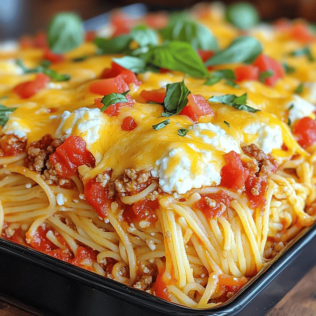 For this tasty dish, you need: - 8 oz uncooked spaghetti - 1 lb ground turkey or chicken - 1 small onion, finely chopped - 2 cloves garlic, minced - 1 bell pepper, diced (any color) - 1 can (14.5 oz) diced tomatoes, with juices - 1 can (15 oz) tomato sauce - 1 tsp Italian seasoning - 1 tsp salt - ½ tsp black pepper - 2 cups shredded mozzarella cheese - 1 cup cottage cheese These ingredients blend well together. The ground turkey or chicken adds protein. The veggies bring color and flavor. The cheeses make it creamy and rich. You can add more flavor or texture with these: - Sliced olives - Chopped spinach - Mushrooms - Zucchini slices - Cooked sausage Feel free to mix and match. These ingredients can make your dish unique. Herbs and spices can lift your casserole. Here are some great options: - Fresh basil - Oregano - Thyme - Red pepper flakes Adding these can give your dish a fresh taste. I often like to play with flavors. You can too! Check out the Full Recipe for more tips and ideas. Start by cooking the meat. Heat a skillet over medium heat. Add ground turkey or chicken. Cook until it turns brown. This takes about 5 to 7 minutes. Next, add the chopped onion and minced garlic. Stir for a minute, then add the diced bell pepper. Cook for another 4 minutes until the veggies soften. This step builds flavor and makes the dish tasty. In a large bowl, mix your cooked meat and veggies. Add the diced tomatoes and tomato sauce next. Sprinkle in the Italian seasoning, salt, and black pepper. Stir until everything blends well. Now, break the uncooked spaghetti in half. Toss it into the meat mixture and mix again. This is where you unite all flavors for the casserole. Transfer the mixture to your slow cooker. Spread it out evenly. Next, dollop the cottage cheese on top. Then, sprinkle half of the shredded mozzarella cheese over everything. Cover and set your slow cooker. You can choose to cook on low for 4 to 5 hours or on high for 2 to 3 hours. Check that the spaghetti is tender. In the last 30 minutes, add the rest of the mozzarella on top. Cover again to let it melt. Once done, mix gently and serve. For a fresh touch, you can add basil or parsley before serving. Follow the Full Recipe for more guidance. To make the best spaghetti casserole, you must layer it right. Start with the meat mixture at the bottom. This helps keep the spaghetti moist. Next, add the uncooked spaghetti, broken in half. This allows it to soak up flavors. Then, spoon cottage cheese on top. Finally, sprinkle half of the mozzarella cheese. This layering creates a nice texture and taste. Slow cooking works best when you keep the lid on. Each time you lift the lid, heat escapes. Try to set your slow cooker to low for a longer cook time. This allows flavors to blend well. Stir the casserole gently halfway through cooking. This helps ensure even cooking and flavor distribution. Avoid overcooking the spaghetti. If you cook it too long, it can turn mushy. Also, don’t skip the cheese. It adds creaminess and richness to the dish. Make sure to season well. Tasting as you go helps you balance flavors. Lastly, don’t rush the cooking process. Patience leads to a perfect, delicious casserole. For the full recipe, check out the Cheesy Slow Cooker Spaghetti Casserole. {{image_2}} You can swap the ground turkey or chicken for other meats. Try ground beef or pork for a richer flavor. If you want to reduce fat, use lean ground meats. You can also use cooked sausage for a spicy kick. Just be sure to adjust the cooking time if you use cooked meat. To make a vegetarian version, replace the meat with lentils or mushrooms. Both add great texture and flavor. For a vegan option, use plant-based meat alternatives, like crumbled tofu or tempeh. Make sure to check that your cheese is dairy-free if you go vegan. You can also add extra veggies like spinach or zucchini for more nutrients. Cheese can change the whole dish. While mozzarella is a classic choice, you can mix it up. Try using cheddar for a sharp flavor or pepper jack for some heat. Ricotta can add creaminess if you layer it in. Feel free to experiment with what you have on hand. Cheese lovers can even mix multiple kinds for a cheesy delight. For the complete recipe, check the [Full Recipe]. After enjoying your slow cooker spaghetti casserole, you might have some leftovers. To keep them fresh, store them in an airtight container. Make sure the casserole is cool before sealing it. This way, it won't create steam that can make the dish soggy. Leftovers can last in the fridge for up to four days. If you think you won't eat them within that time, consider freezing instead. When you are ready to enjoy the leftovers, reheating is easy. You can use the microwave or the oven. For the microwave, place a portion on a plate and cover it with a damp paper towel. Heat for one to two minutes, stirring halfway through. If you use the oven, preheat it to 350°F (175°C). Place the casserole in a baking dish and cover it with foil. Heat for about 20 minutes or until warm. Adding a bit of cheese on top before reheating can make it even better! If you want to freeze your casserole, it’s best to do so before cooking. Prepare the dish as directed, but do not cook it. Instead, cover it well with plastic wrap and then foil. Label the container with the date. This way, you'll know when to use it. You can freeze it for up to three months. When you are ready to cook it, thaw it in the fridge overnight. Then, cook it in the slow cooker as per the full recipe. Enjoy your delicious meal even later! Yes, you can use cooked spaghetti. It will change how the noodles cook. If you use cooked spaghetti, add it later. Mix it in when the meat and sauce are hot. This helps keep the noodles from getting mushy. Just make sure to stir gently to coat the noodles with sauce. You can check by looking at the spaghetti. It should be soft but not mushy. If you press a fork into the casserole and it breaks apart easily, it’s done. The cheese on top should also be melted and bubbly. Use a thermometer to check the internal temperature; it should be at least 165°F. This casserole goes well with many sides. Here are some ideas: - Garlic bread - Side salad with fresh greens - Steamed vegetables like broccoli or green beans - A light soup, like minestrone These sides will add a nice balance to your meal. You can also serve some fruit for dessert to finish on a sweet note. For the full recipe, check out the details above! In this article, we explored the best ingredients and steps for making a Slow Cooker Spaghetti Casserole. You learned how to prepare the meat and veggies, layer the dish, and avoid common mistakes. We also discussed tasty variations and storage tips for leftovers. Now, you can enjoy a delicious meal with ease. Using a slow cooker opens up many options and saves time. Dive in and create your perfect spaghetti casserole today!