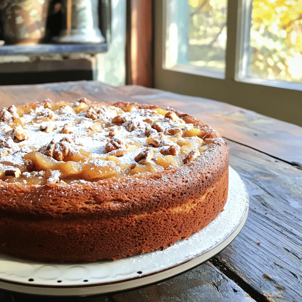 - 2 cups applesauce - 1 ½ cups all-purpose flour - 1 cup granulated sugar - ½ cup packed brown sugar The main star of our cake is applesauce. It gives moisture and natural sweetness. You can use homemade or store-bought applesauce for this recipe. Just make sure it’s smooth. All-purpose flour is the backbone of the cake. It provides structure and helps create a tender crumb. Always measure your flour correctly for the best results. We use two types of sugar: granulated and brown. Granulated sugar adds sweetness, while brown sugar offers a hint of caramel flavor and moisture. The blend creates a balanced sweetness in the cake. - 1 teaspoon baking powder - 1 teaspoon baking soda - 1 teaspoon ground cinnamon - ½ teaspoon ground nutmeg - ½ teaspoon salt - 1 teaspoon vanilla extract - 3 large eggs - ½ cup vegetable oil - 1 cup chopped walnuts or pecans (optional) - ½ cup raisins (optional) Baking powder and baking soda work together to help the cake rise. They create a light and fluffy texture. Spices like cinnamon and nutmeg add warmth and depth to the flavor. They transform the cake from simple to special. We can add nuts or raisins for texture and flavor. Walnuts or pecans give a nice crunch. Raisins add sweetness and chewiness. These are optional but highly recommended. For the full recipe, check out [Full Recipe]. Preheating the Oven Set your oven to 350°F (175°C). This heat helps the cake rise well. Preparing the Baking Pan Take a 9x13-inch baking pan. Grease and flour it or use parchment paper. This step makes it easy to remove the cake later. Combining Wet Ingredients In a big bowl, mix the granulated sugar, brown sugar, and vegetable oil. Stir it well until it looks smooth. Incorporating Dry Ingredients In another bowl, whisk together the flour, baking powder, baking soda, cinnamon, nutmeg, and salt. Slowly add this dry mix to the wet ingredients. Mix gently until just combined. Avoid over-mixing to keep the cake light. Pouring Batter into the Pan Carefully pour the batter into the prepared pan. Use a spatula to smooth the top. Baking Time and Testing for Doneness Bake the cake for 30-35 minutes. To check if it’s done, insert a toothpick in the center. If it comes out clean, the cake is ready. Let it cool for about 10 minutes in the pan. Then, transfer it to a wire rack to cool completely. Now you are ready to enjoy your old-fashioned applesauce cake! For the complete recipe, check the Full Recipe section. Importance of Not Over-Mixing To get the best texture, mix gently. Over-mixing can make the cake tough. This cake needs tenderness, so stir just until combined. You want a light and fluffy feel. Choosing the Right Applesauce Use unsweetened applesauce for this recipe. It allows the sugars to shine through. The applesauce should be smooth, but some texture is okay. If you like, make your own for more flavor. Fresh applesauce adds a nice touch. Adding Spices for Extra Flavor Spices boost the cake's taste. Besides cinnamon and nutmeg, try adding ginger or allspice. A little extra spice can make the cake special. Adjust to your liking for a warm, cozy flavor. Optional Ingredients for Varied Taste You can change this cake up by adding nuts or raisins. Walnuts or pecans add crunch. Raisins provide sweetness. If you want a more fruity cake, add chopped apples or dried fruits. Each choice adds a new layer of flavor. Dusting with Powdered Sugar For a lovely finish, dust the cake with powdered sugar. It makes the cake look fancy. Use a sifter to get an even layer. This step is simple but adds charm. Pairing with Ice Cream or Whipped Cream Serve slices with a scoop of vanilla ice cream or whipped cream. Creamy toppings balance the cake's spices. This combo makes each bite delightful. Enjoy your cake warm or at room temperature. For the full recipe, check the complete guide to old-fashioned applesauce cake! {{image_2}} You can make this cake healthier by swapping out some ingredients. Here are two easy changes: - Using Whole Wheat Flour: This flour has more nutrients and fiber. It can make the cake denser. Use the same amount of whole wheat flour as all-purpose flour in the recipe. Your cake will still taste great! - Reducing Sugar Content: You can cut down the sugar by using less granulated sugar or brown sugar. Try using half a cup less. The applesauce adds natural sweetness, so your cake will still be yummy! Want to change the flavor of your cake? Here are some fun ideas: - Adding Cocoa Powder for Chocolate Flavor: Mix in a half-cup of cocoa powder. This will give the cake a rich chocolate taste. It pairs well with the applesauce! - Using Different Nuts or Dried Fruits: You can add nuts like almonds or pecans. Dried fruits like cranberries or apricots also work well. Just make sure to chop them small, so they mix in nicely. You can adjust the cake for different seasons. Here are two tasty ideas: - Incorporating Pumpkin for Fall: Add one cup of pumpkin puree to the batter. This will give the cake a warm flavor perfect for fall. It also keeps the cake moist! - Adding Lemon Zest for a Bright Flavor: Grate the zest of one lemon into the batter. This will brighten up the cake. It gives a fresh taste that balances the sweetness of the applesauce. These variations can help you make this old-fashioned applesauce cake unique. You can find the full recipe above to enjoy these twists! To keep your Old-Fashioned Applesauce Cake fresh, store it in a cool place. Here are some best practices: - Allow the cake to cool completely before storing. - Use an airtight container to keep moisture out. - Keep the cake at room temperature if you plan to eat it within a few days. If you have leftover cake, freezing is a great option. Here’s how to freeze it properly: - Wrap the cake tightly in plastic wrap or aluminum foil. - Place the wrapped cake in a freezer-safe bag or container. - To thaw, move the cake to the fridge for several hours or overnight. This method helps maintain its taste and texture. How long does applesauce cake last? - At room temperature, it stays fresh for about 3 to 5 days. - In the fridge, it lasts for up to a week. - When frozen, it can last for up to three months. Look for these signs of spoilage: - Unpleasant odor - Mold or discoloration - Unusual texture If you notice any of these, it’s best to discard the cake. Enjoy your delicious Old-Fashioned Applesauce Cake with proper storage! For the complete recipe, check out the Full Recipe. Yes, you can. Here are some egg substitutes for baking: - 1/4 cup unsweetened applesauce per egg - 1/4 cup mashed banana per egg - 1 tablespoon ground flaxseed mixed with 3 tablespoons water (let sit for 5 minutes) These options work well in most recipes. They help bind the cake while adding moisture. Absolutely! Homemade applesauce has many benefits: - You control the ingredients. - It often tastes fresher and more vibrant. - You can adjust the sweetness to your liking. Making applesauce at home is easy. Simply cook peeled and chopped apples with a bit of water until soft. Then, mash or blend them to your desired texture. This cake pairs well with many items. Here are some ideal pairings: - Whipped cream for a light touch - A scoop of vanilla ice cream for creaminess - Caramel sauce for added sweetness For drinks, try serving it with a warm cup of tea or coffee. Both complement the spices in the cake nicely. A dense applesauce cake can come from a few common mistakes: - Over-mixing the batter can create too much gluten, leading to density. - Using too much flour or not measuring accurately can alter the texture. - Baking at too low a temperature can prevent it from rising properly. To fix these issues, mix gently when combining ingredients. Measure flour correctly. Also, ensure your oven is at the right temperature before baking. This blog post covers everything you need to know about making applesauce cake. We explored primary and additional ingredients, with clear steps for preparation, mixing, and baking. You learned tips for texture and flavor, plus fun variations and storage info. Making applesauce cake is easy and rewarding. Try different spices and add-ins to make it yours. Enjoy the warm, cozy aroma as it bakes, and remember to share with friends and family for maximum delight. Happy baking!