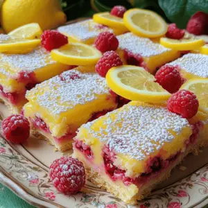 For the perfect raspberry lemon bars, you need these simple and fresh ingredients: - 1 cup all-purpose flour - 1/2 cup powdered sugar - 1/4 teaspoon salt - 1/2 cup unsalted butter, melted - 2 large eggs - 1 cup granulated sugar - 1/4 cup fresh lemon juice (about 2 lemons) - Zest of 1 lemon - 1 cup fresh raspberries (you can use frozen if thawed) - 1 teaspoon baking powder - 1/2 teaspoon vanilla extract - Additional powdered sugar for dusting Each ingredient plays a role. The flour gives structure, while the sugar sweetens the tartness of the lemons. Fresh lemon juice and zest bring bright, zesty flavor. Raspberries add a sweet-tart burst. You can easily find these ingredients at any grocery store. I always choose fresh lemons and raspberries for the best taste. If you want to make these bars gluten-free, just swap the all-purpose flour for a gluten-free blend. You can find the full recipe above to guide you through the steps. - Preheat the oven to 350°F (175°C). - Grease or line an 8x8 inch baking pan. First, I whisk together 1 cup of all-purpose flour, 1/2 cup of powdered sugar, and 1/4 teaspoon of salt in a bowl. Then, I mix in 1/2 cup of melted unsalted butter until the mixture looks crumbly. Next, I press this mixture firmly into the bottom of the prepared pan. This forms a nice crust for the bars. In a large bowl, I combine 2 large eggs and 1 cup of granulated sugar. I whisk them until well mixed. Then, I stir in 1/4 cup of fresh lemon juice, the zest of 1 lemon, and 1/2 teaspoon of vanilla extract. This filling will give our bars a zesty kick. Now, I gently fold in 1 cup of fresh raspberries along with 1 teaspoon of baking powder. I take care not to break the raspberries as I mix them in. This adds a burst of flavor and color to our bars. Next, I pour the lemon and raspberry mixture over the crust. I then bake the whole thing for 20-25 minutes. The edges should set while the center has a slight jiggle. To check for doneness, I insert a toothpick into the filling. It should come out clean or with just a few moist crumbs. Once baked, I remove the pan from the oven and let it cool at room temperature. After it cools, I place it in the fridge for at least 1 hour. This helps the bars firm up. When ready to serve, I dust the top with extra powdered sugar and cut it into squares. Enjoy the sweet and tangy flavor of these raspberry lemon bars! For the full recipe, check the earlier section. - Always use eggs at room temperature. This helps them mix in better. Cold eggs can make the filling less smooth. - Fresh raspberries give the best taste. Look for bright red, plump berries for great flavor. Frozen raspberries work too, but thaw them first. - Dust the top with powdered sugar for a sweet touch. - Add fresh berries or lemon slices on top for a nice look. This makes your bars pop on the plate. - Serve these bars chilled for the best taste. - You can change the lemon juice to fit your taste. More lemon juice makes it tart, while less gives a sweeter taste. - If you like sweeter bars, add more sugar to the filling. Just be careful not to overdo it. - Balance the flavors for a perfect bite. Enjoy the bright and zesty delight of these bars! Check out the Full Recipe for complete steps and ingredients. {{image_2}} You can switch up the flavor with some easy swaps. Try using blueberries or blackberries instead of raspberries. These berries add a new taste and color. You can also add coconut or almond extract to the lemon mix. This will give your bars a unique twist. If you need a gluten-free version, it's simple! Just use gluten-free all-purpose flour instead of regular flour. This swap keeps the texture nice and light. You won’t lose any flavor, and everyone can enjoy them. Want a vegan option? I have you covered! Replace the eggs with flaxseed meal or applesauce. These ingredients work well to bind everything together. Also, switch butter for coconut oil. This keeps the bars moist while adding a hint of coconut flavor. For the full recipe, check out the details above! To keep your raspberry lemon bars fresh, store them in an airtight container. Place them in the refrigerator. This helps to maintain their bright and zesty flavor. Make sure to cover them well to avoid drying out. If you want to keep your bars longer, freeze them. Wrap each bar individually in plastic wrap. Then, store them in a freezer-safe container. This method keeps them fresh for months. When you’re ready to eat, thaw them in the fridge overnight. Raspberry lemon bars last up to a week in the fridge. In the freezer, they can last up to three months. This makes them great for meal prep or special treats. Enjoy the sweet and tangy taste anytime! For the full recipe, check the earlier section. Yes, ensure they are thawed completely before adding. Frozen raspberries work well in this recipe. They save time and can still offer great flavor. Just remember to drain any excess water after thawing. Check for set edges and a slight jiggle in the center; a toothpick should come out clean. The edges will firm up first, while the middle stays a bit soft. This balance gives the bars their perfect texture. Absolutely! They are best when made a day in advance and chilled. This allows the flavors to mix well and the bars to firm up nicely. It’s a great way to save time for events or gatherings. You can enjoy them cold, making them a refreshing treat! These raspberry lemon bars bring bright flavors and a delightful mix of tartness and sweetness. We discussed the simple ingredients, step-by-step methods, and helpful tips to perfect your bars. Remember, using fresh raspberries can elevate the taste. You can also experiment with flavors or make them gluten-free or vegan. Store them well to enjoy for days. Now you can create this treat with ease and share it with friends and family!