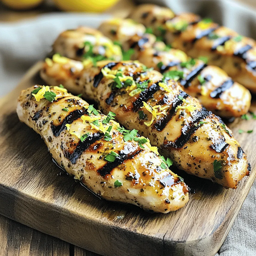- 1 lb chicken tenderloins - 3 tablespoons olive oil - 2 teaspoons dried oregano - 1 teaspoon garlic powder - 1 teaspoon paprika - Zest of 1 lemon - Juice of 1 lemon - Salt and pepper to taste - Fresh parsley, chopped (for garnish) Using chicken tenderloins makes meals easy. They cook fast and stay juicy. To start, gather the key ingredients. You need chicken tenderloins along with some seasonings for flavor. Olive oil adds richness, while oregano gives a nice herbal taste. Garlic powder and paprika add depth and a hint of spice. The zest and juice of one lemon brighten the dish. Salt and pepper make sure all the flavors pop. You can also add fresh parsley to make your plate look nice. Feel free to explore new flavors. You can change the herbs or add a kick with chili flakes. This recipe gives you a great base, but you can make it your own! For the full recipe, check out the Zesty Lemon-Herb Chicken Tenderloins. Preparing and marinating the chicken Start by gathering your ingredients. In a medium bowl, mix the olive oil, dried oregano, garlic powder, paprika, lemon zest, lemon juice, salt, and pepper. This makes a tasty marinade. Once mixed, add the chicken tenderloins. Make sure every piece is covered in the marinade. Cover the bowl with plastic wrap. Let it sit in the fridge for at least 30 minutes. You can also marinate it for up to 2 hours to get more flavor. Cooking options: grilling vs. skillet You have two great options for cooking: grilling or using a skillet. If you choose grilling, preheat your grill to medium-high heat. Remove the chicken from the marinade and let the excess drip off. Grill each tenderloin for about 4-5 minutes on each side. Aim for a nice char and grill marks. If you're using a skillet, preheat it on medium-high. Cook until golden brown and fully cooked, which should take about the same time. Final cooking tips for perfect doneness To check if your chicken is done, use a meat thermometer. The internal temperature should reach 165°F (75°C). After cooking, take the chicken off the heat. Let it rest for a few minutes. This helps keep it juicy. When ready to serve, sprinkle some fresh parsley on top for a pop of color. Enjoy your zesty lemon-herb chicken tenderloins! For the full recipe, check out the complete instructions. Marinating chicken tenderloins is key to great flavor. Use a mix of oil, herbs, and spices. I recommend letting the chicken sit in the marinade for at least 30 minutes. For even better taste, marinate it for up to 2 hours. When cooking, aim for a temperature of about 165°F. This ensures the chicken is safe to eat. If you're grilling, cook each side for about 4-5 minutes. For skillet cooking, watch for a nice golden color. Pair your chicken tenderloins with sides that complement the dish. Fresh veggies or a light salad work well. You can also serve rice or quinoa for a heartier meal. For a tasty twist, try a zesty lemon-herb chicken tenderloin recipe. You can find the full recipe for that here. {{image_2}} When you cook chicken tenderloins, you can change flavors easily. Many marinades work well. For a sweet touch, try a honey-soy marinade. Combine soy sauce, honey, and garlic. This mix gives tenderloins a nice glaze. You can also use a spicy marinade. Mix hot sauce, lime juice, and cumin for a kick. You can choose different cooking styles too. Baking is simple and keeps the chicken juicy. Preheat your oven to 400°F (200°C). Place the marinated tenderloins on a baking sheet. Bake for 20-25 minutes. Use a meat thermometer to check for 165°F (75°C). This method is great for meal prep. Stir-frying is fast and fun. Heat a pan over high heat and add a little oil. Toss in the chicken and cook for 5-7 minutes. Add veggies for color and crunch. This method works great with Asian flavors or a sweet and sour sauce. If you have dietary needs, swapping ingredients is easy. Use coconut aminos instead of soy sauce for a soy-free option. You can also use olive oil instead of butter for a healthier fat choice. If you're gluten-free, check your sauces to avoid hidden gluten. These variations keep your meals fresh and exciting. Try the Full Recipe for a base and then experiment! To keep your chicken tenderloins fresh, store them correctly. First, place any leftover cooked chicken in a shallow container. Cover it tightly with a lid or plastic wrap. This helps keep moisture in and prevents odors from other foods. For refrigerator storage, eat the cooked chicken within 3 to 4 days. If you want to keep it longer, freezing is a great option. Wrap the chicken tightly in foil or freezer bags. Label the bags with the date. You can freeze chicken tenderloins for up to 3 months. When you’re ready to eat frozen chicken, thaw it in the fridge overnight. This keeps the chicken safe and tasty. After thawing, reheat the chicken in a skillet over medium heat. Add a little oil to help it stay juicy. Cook until it reaches an internal temperature of 165°F (75°C). For best texture, don’t microwave the chicken unless necessary. Reheating in the oven or skillet keeps the chicken crisp and flavorful. Enjoy your meals with proper storage! For an easy recipe to try, check out the Full Recipe for Zesty Lemon-Herb Chicken Tenderloins. How long to cook chicken tenderloins? Cook chicken tenderloins for about 4-5 minutes on each side. They should reach an internal temperature of 165°F (75°C). This ensures they are safe to eat and juicy. Can I use chicken breasts instead of tenderloins? Yes, you can use chicken breasts. They will take longer to cook, so adjust your time accordingly. Tenderloins are usually more tender and cook faster. What sides pair well with chicken tenderloin meals? Try serving chicken tenderloins with: - Steamed vegetables - Rice or quinoa - Fresh salads - Mashed potatoes These sides complement the flavors well and round out the meal. Is it safe to marinate chicken overnight? Yes, it is safe to marinate chicken overnight. This helps to enhance the flavor and tenderness. Just make sure to keep it in the refrigerator. How to tell if chicken tenderloins are cooked? Use a meat thermometer to check for 165°F (75°C). If you don’t have one, cut into the thickest part. The meat should be white, with no pink juices. For more details on cooking chicken, check out the Full Recipe. You’ve learned how to cook chicken tenderloins perfectly. We covered the best ingredients, cooking methods, and expert tips. Remember to marinate for more flavor and choose the right cooking style. Don't forget storage tips to keep leftovers fresh. With these simple steps, you can enjoy delicious meals every time. Now, it’s time for you to try these methods and make your meals shine. Cooking can be fun and easy! Enjoy your tasty chicken tenderloins!